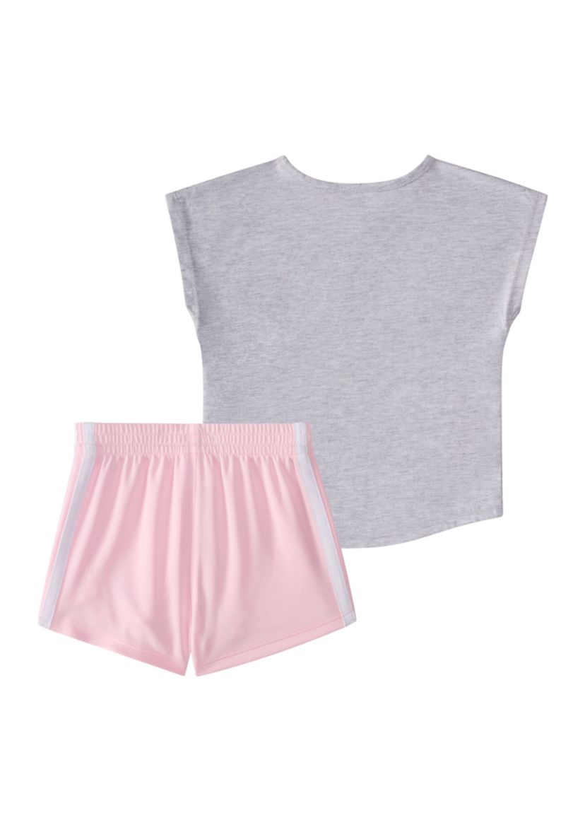 Toddler Girls 2 Piece Short Sleeve Graphic Heather T-Shirt and Mesh Short Set