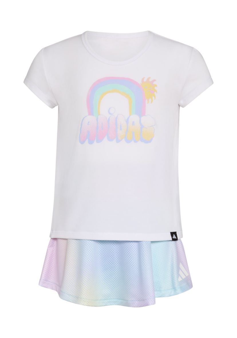 Toddler Girls 2 Piece Pleated T-Shirt and Printed Flounce Skort Set