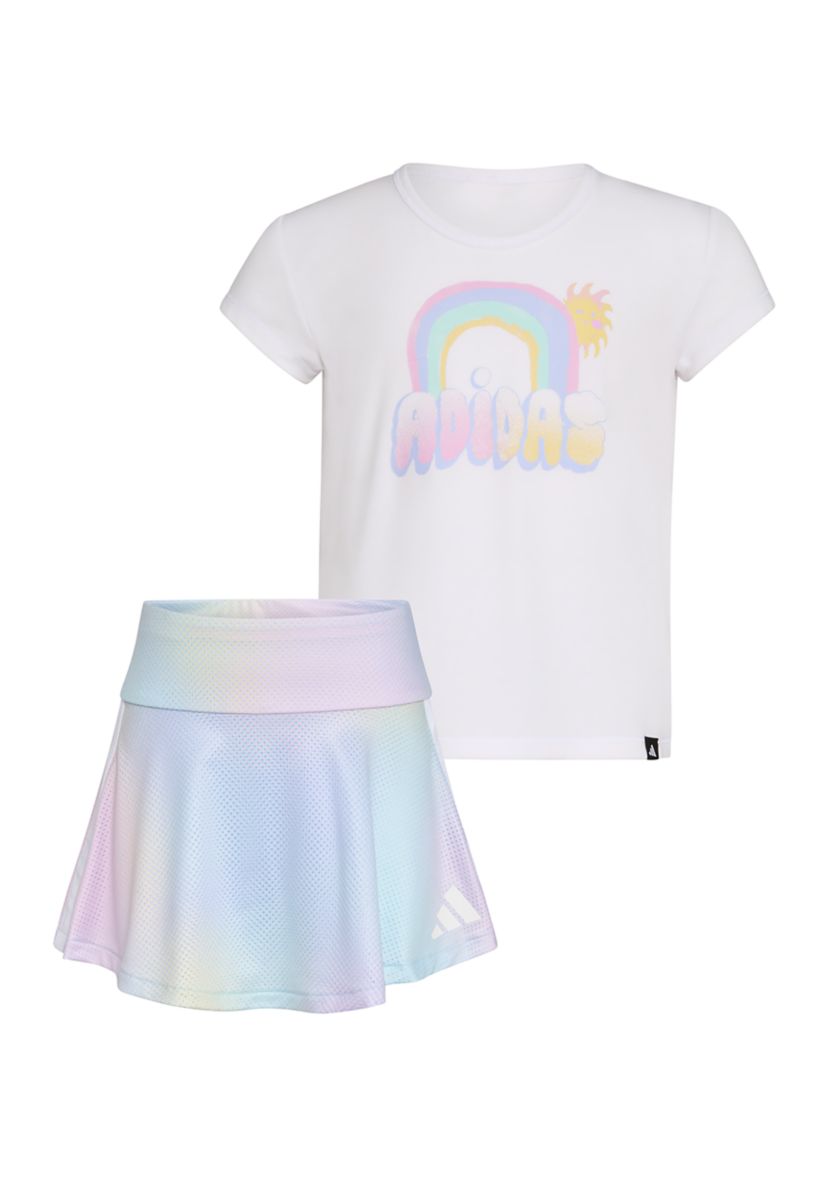Toddler Girls 2 Piece Pleated T-Shirt and Printed Flounce Skort Set