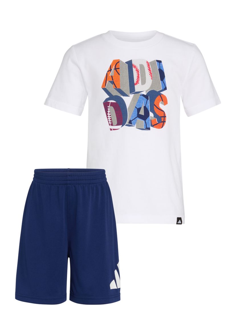 Toddler Boys Two-Piece Short Sleeve Cotton Tee & Elastic Waistband Logo Short Set