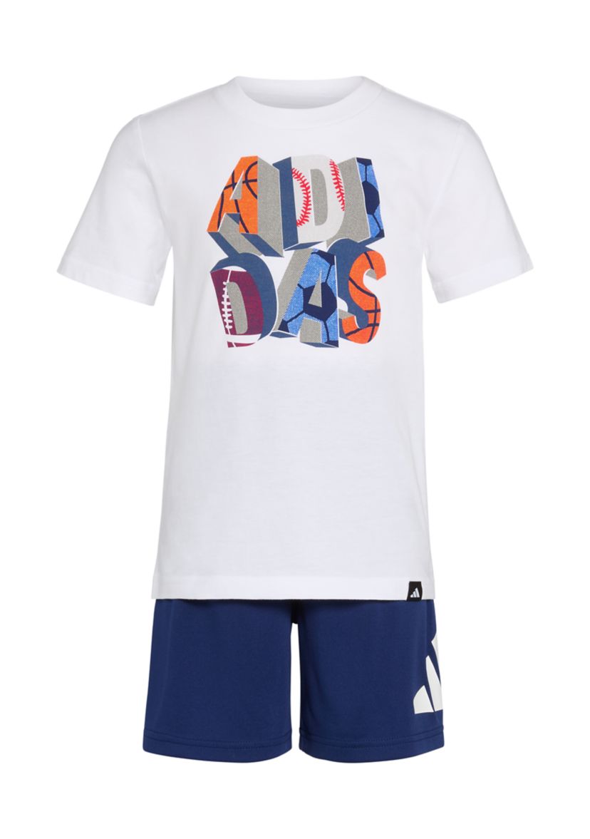 Toddler Boys Two-Piece Short Sleeve Cotton Tee & Elastic Waistband Logo Short Set