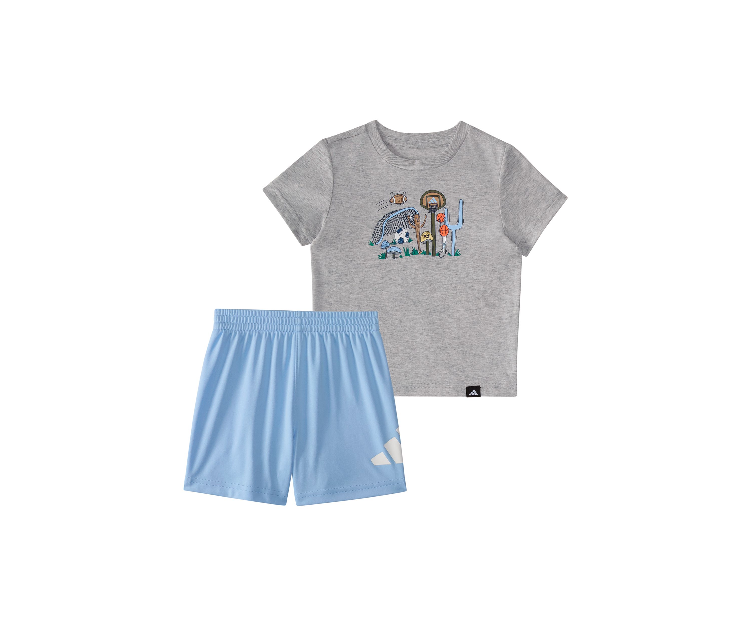 Toddler Boys Two-Piece Short Sleeve Cotton Heather Tee & Elastic Waistband Logo Short Set