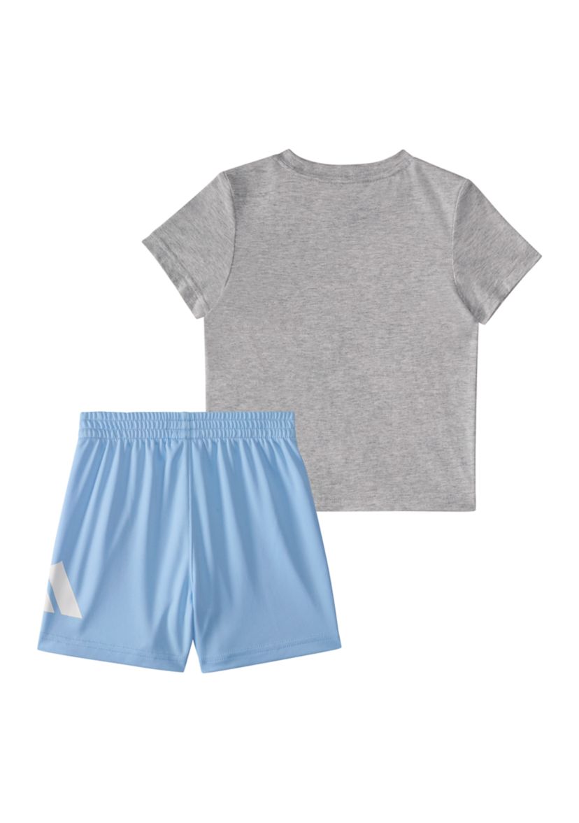 Toddler Boys Two-Piece Short Sleeve Cotton Heather Tee & Elastic Waistband Logo Short Set