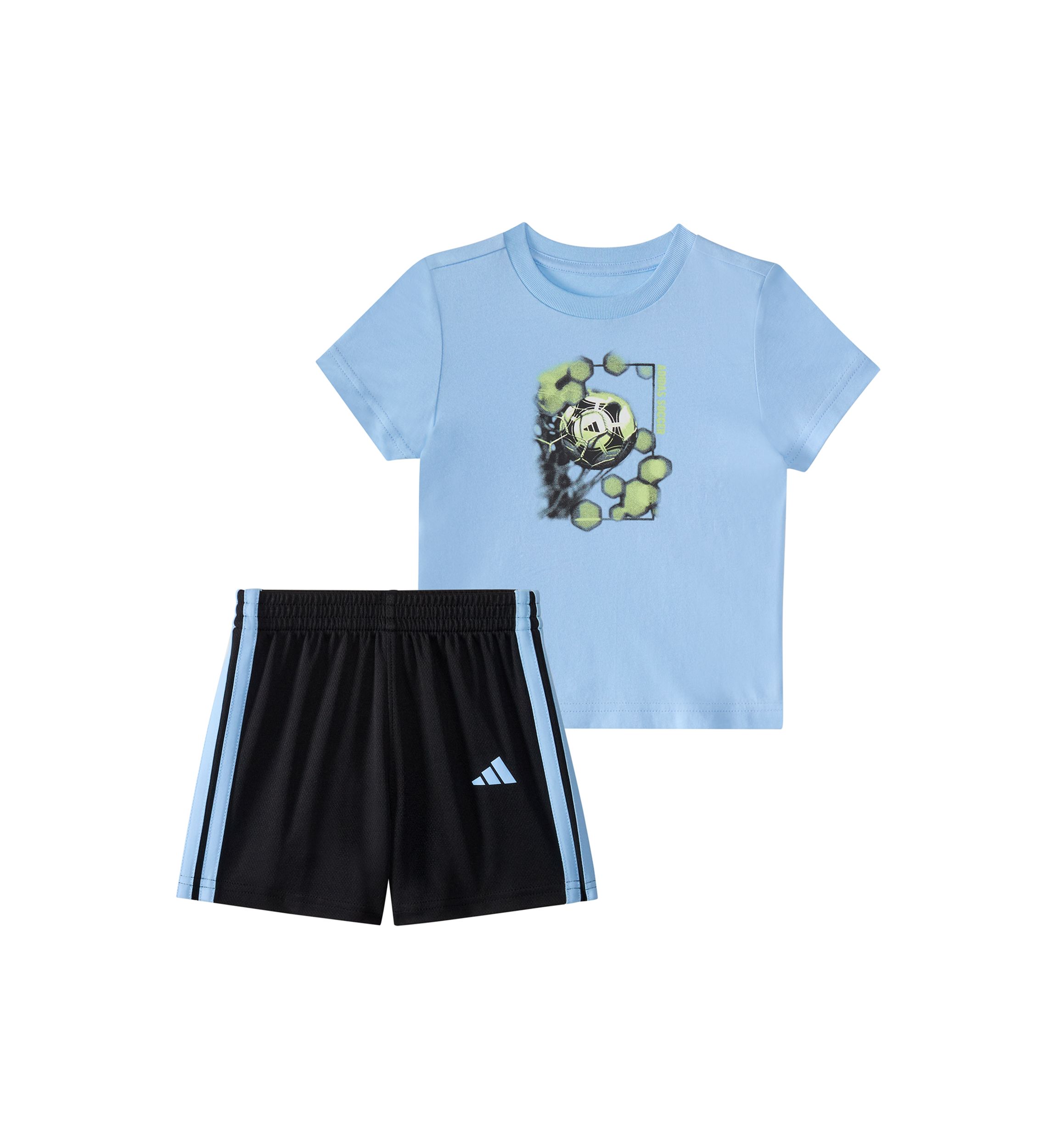 Baby Boys Two-Piece Short Sleeve Graphic Cotton Tee & 3-Stripe Short Set