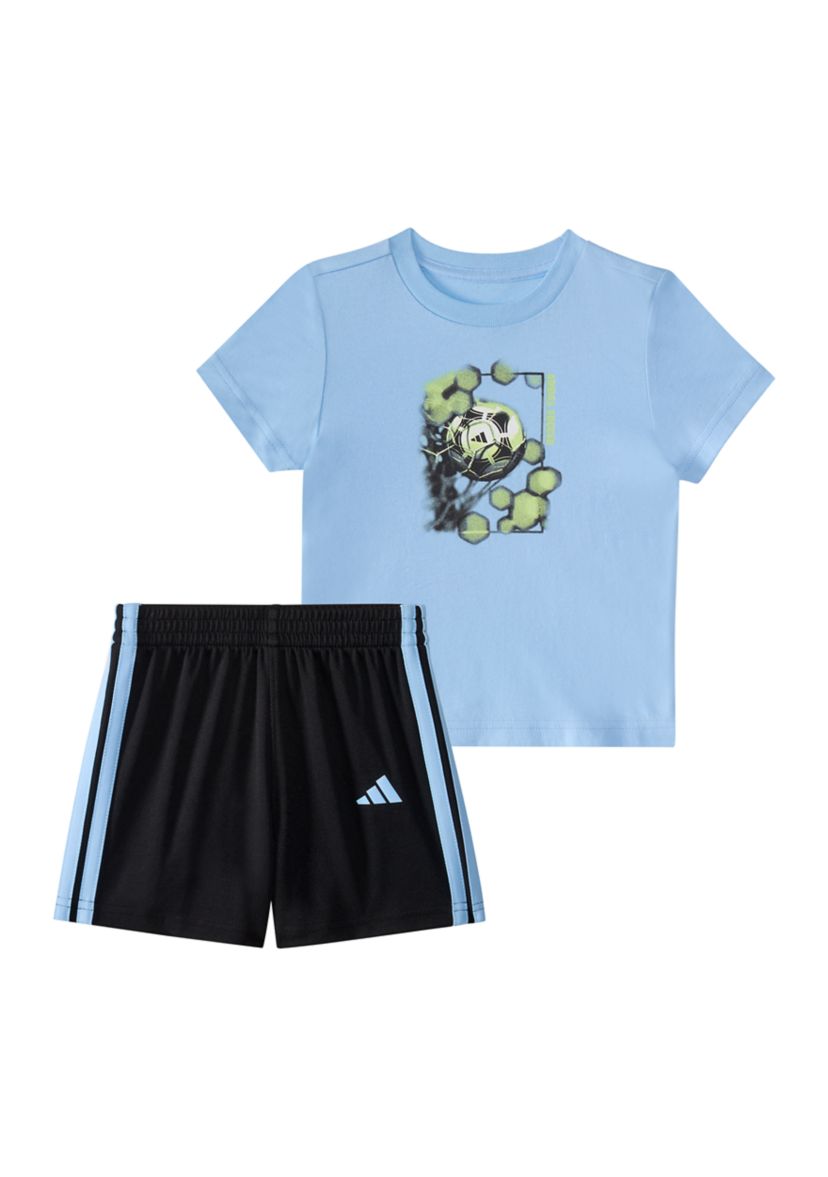 Baby Boys Two-Piece Short Sleeve Graphic Cotton Tee & 3-Stripe Short Set