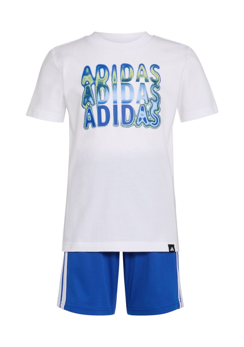 Toddler Boys Two-Piece Short Sleeve Graphic Cotton Tee & 3-Stripe Short Set