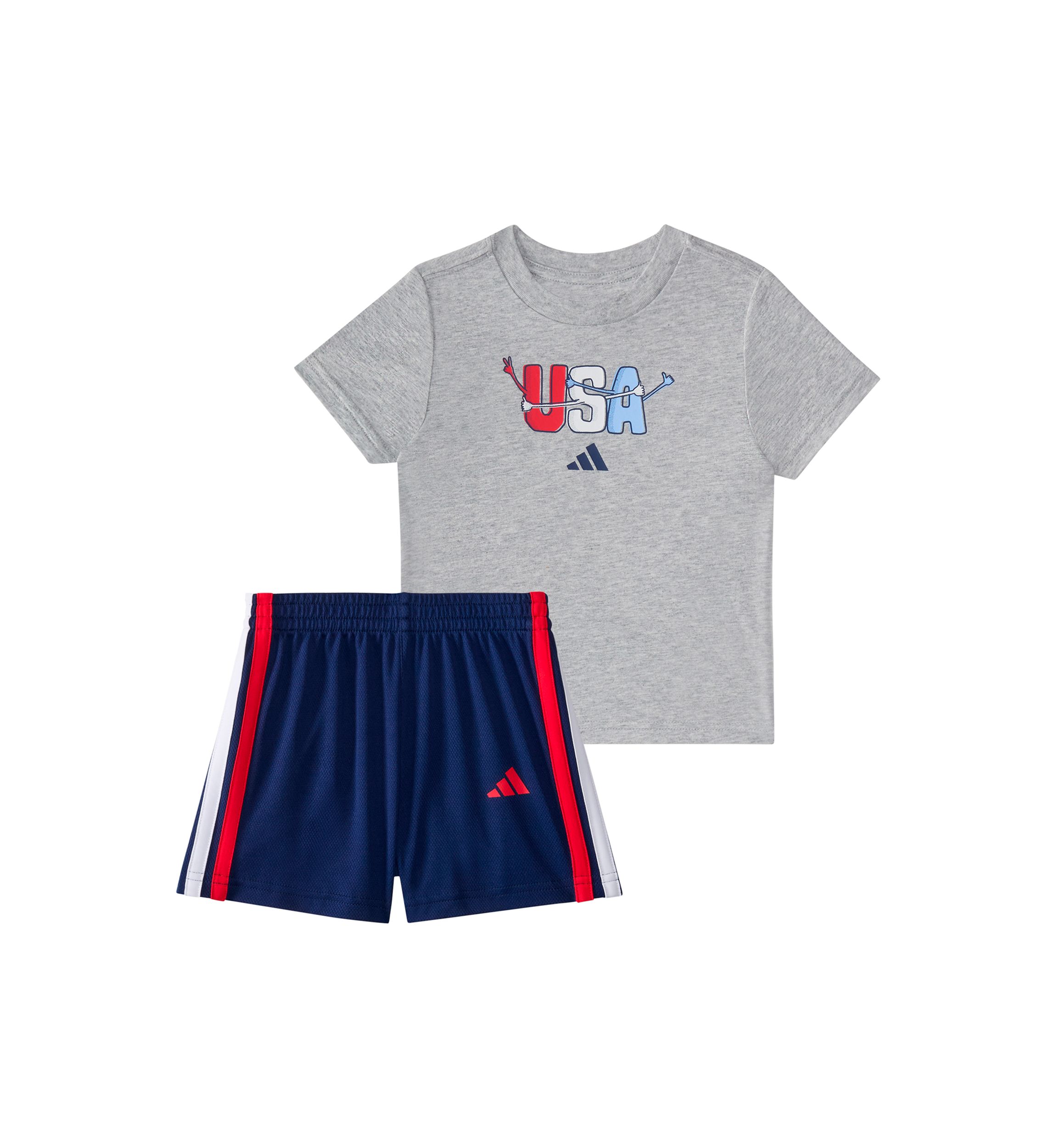 Baby Boys Two Piece Short Sleeve Graphic Cotton Heather T-Shirt and 3-Stripe Shorts Set