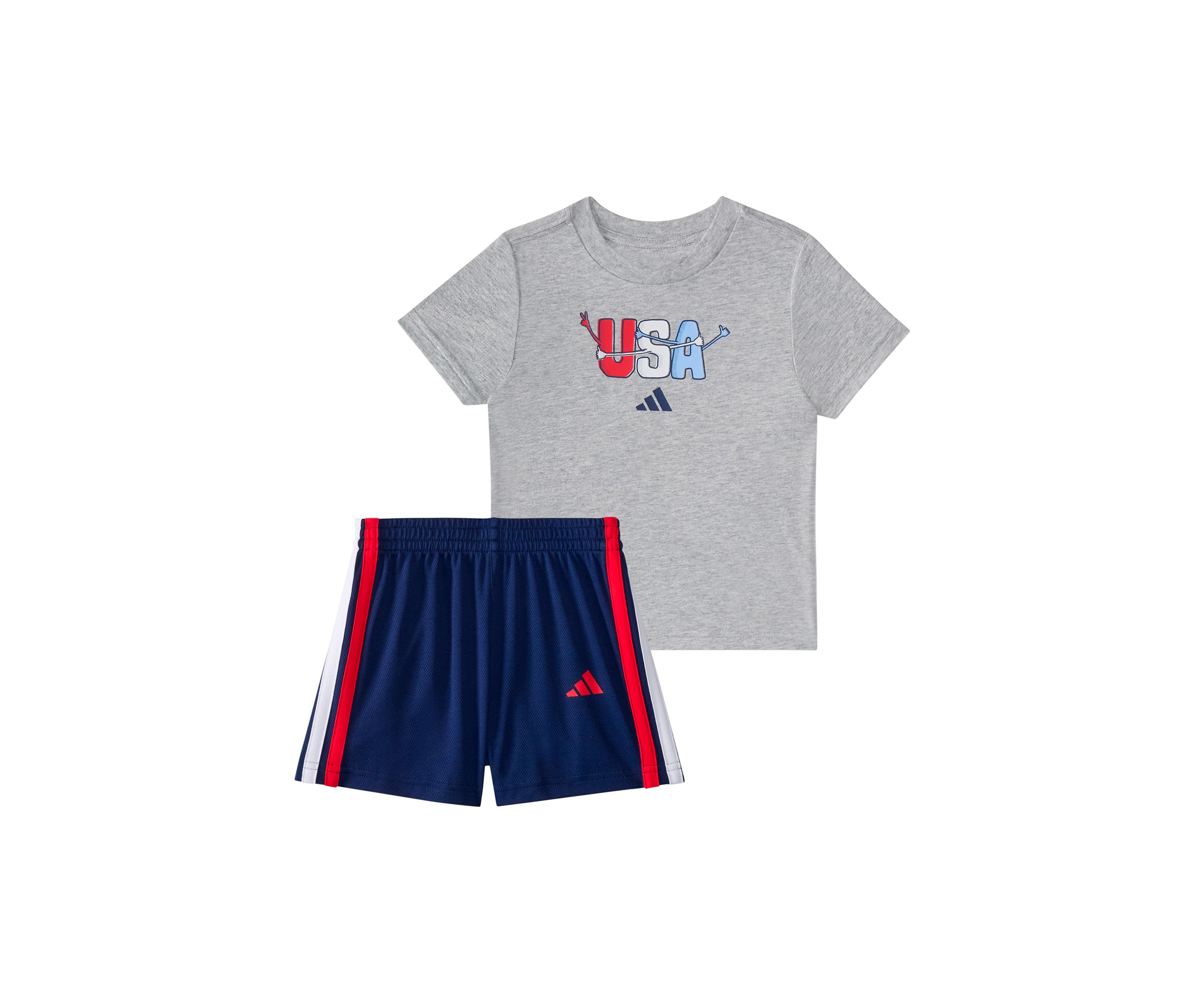 Baby Boys Two Piece Short Sleeve Graphic Cotton Heather T-Shirt and 3-Stripe Shorts Set