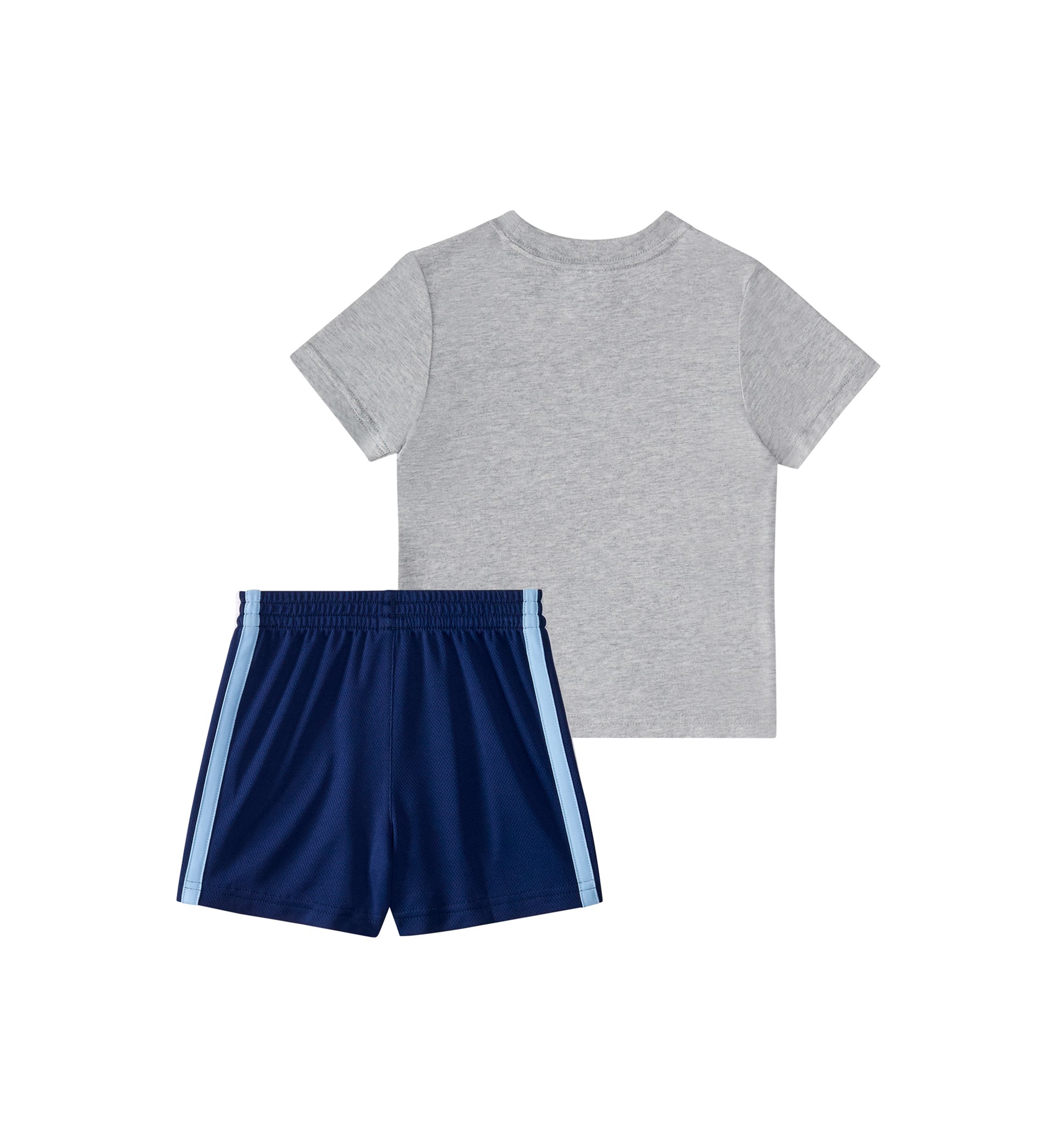 Baby Boys Two Piece Short Sleeve Graphic Cotton Heather T-Shirt and 3-Stripe Shorts Set