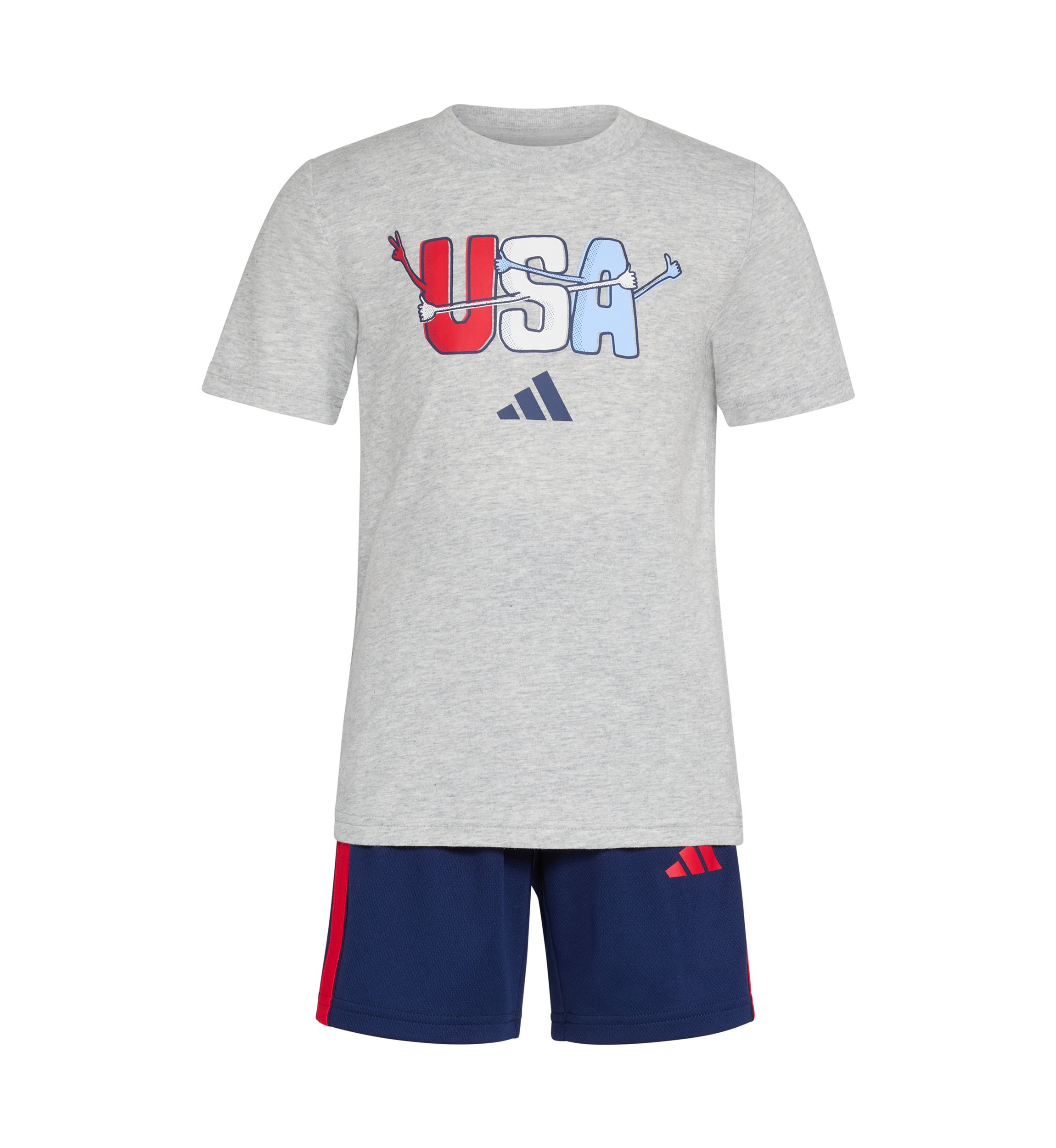 Boys 4-7 Two Piece Short Sleeve Graphic Cotton Heather T-Shirt and 3-Stripe Shorts Set