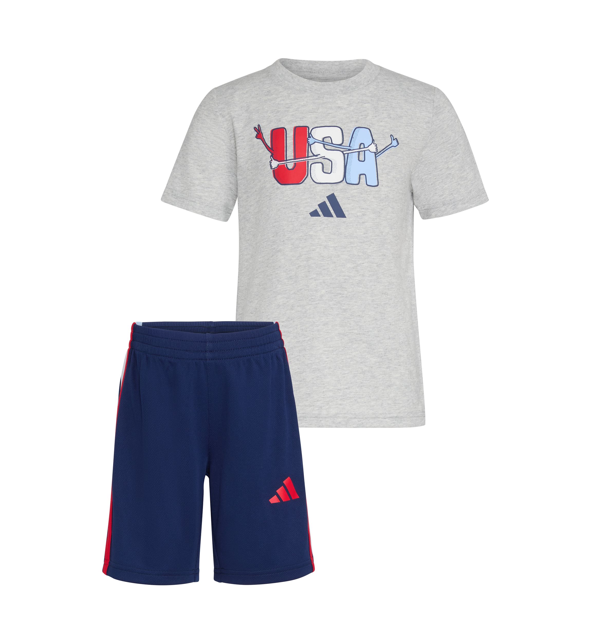 Boys 4-7 Two Piece Short Sleeve Graphic Cotton Heather T-Shirt and 3-Stripe Shorts Set