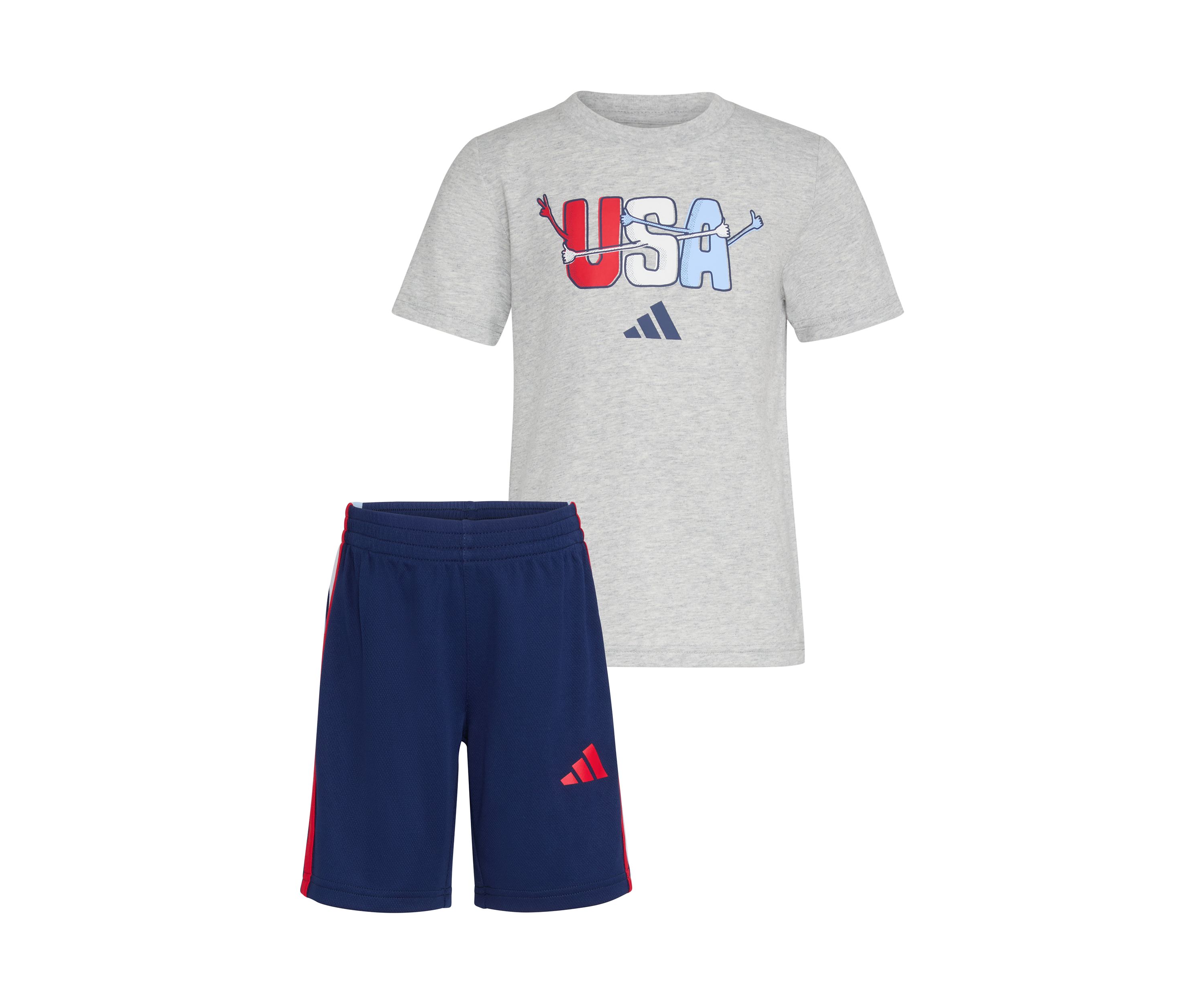Boys 4-7 Two Piece Short Sleeve Graphic Cotton Heather T-Shirt and 3-Stripe Shorts Set