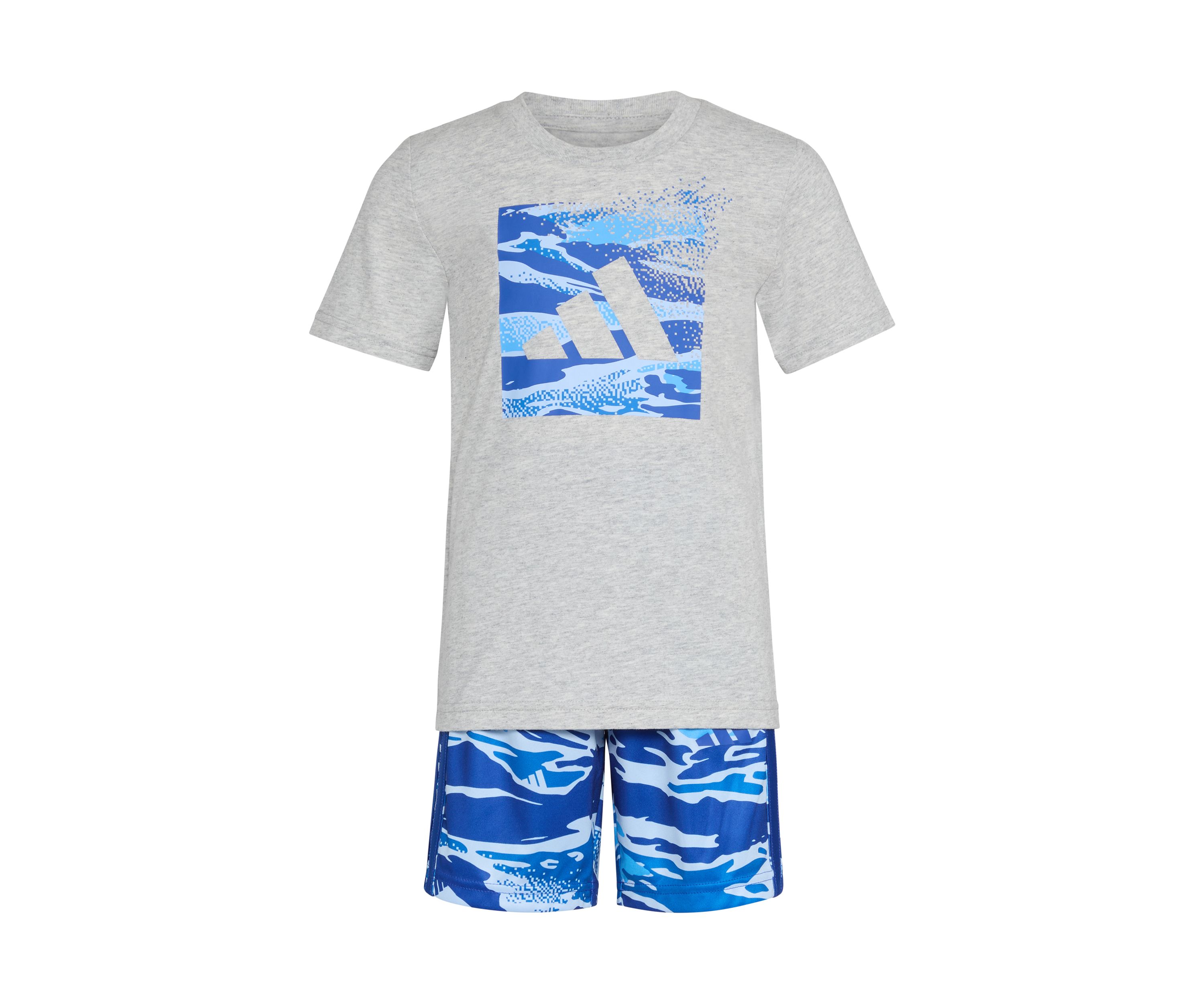 Toddler Boys Two-Piece Short Sleeve Cotton Heather Tee & Elastic Waistband Printed Short Set