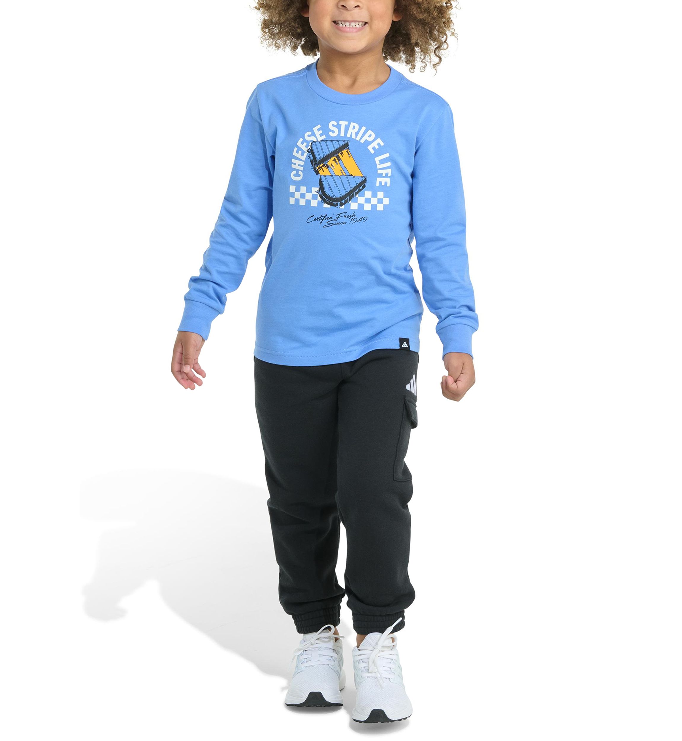Toddler Boys Two Piece Long Sleeve Graphic Cotton T-Shirt and Elastic Waistband Cargo Joggers Set