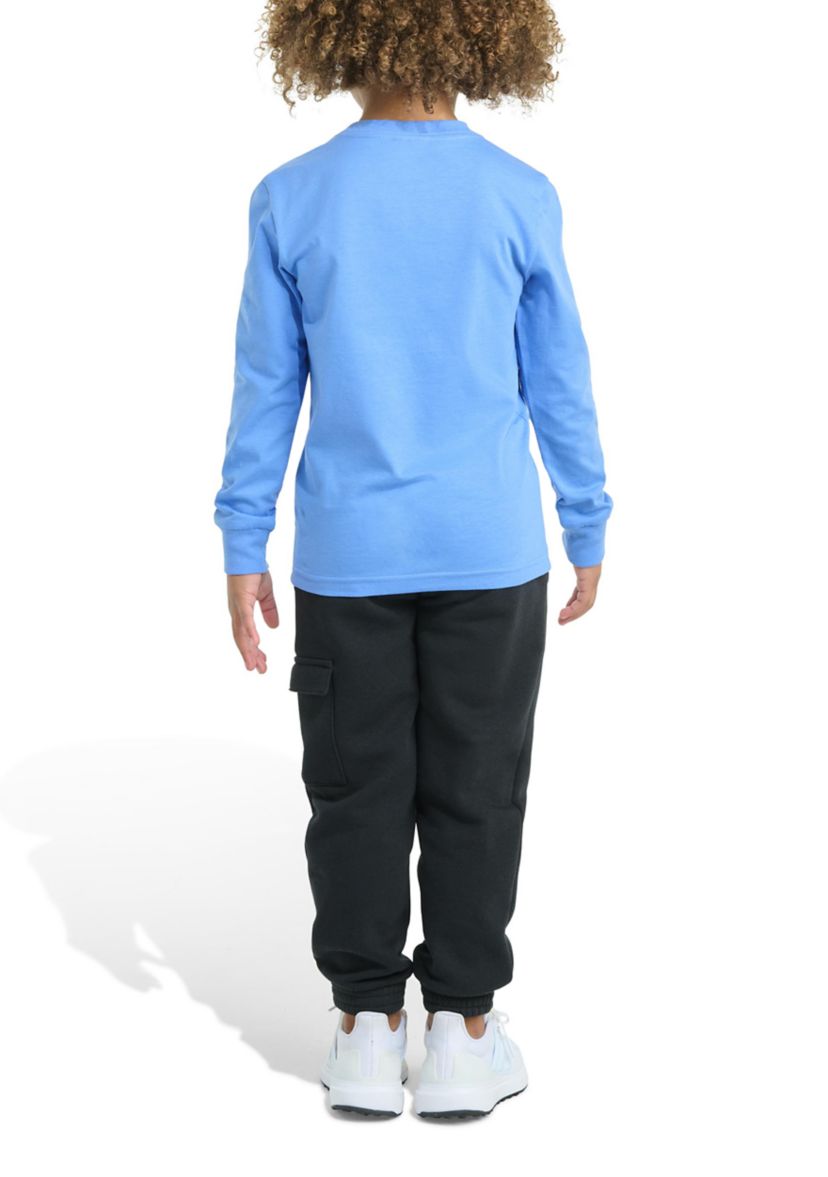 Toddler Boys Two Piece Long Sleeve Graphic Cotton T-Shirt and Elastic Waistband Cargo Joggers Set