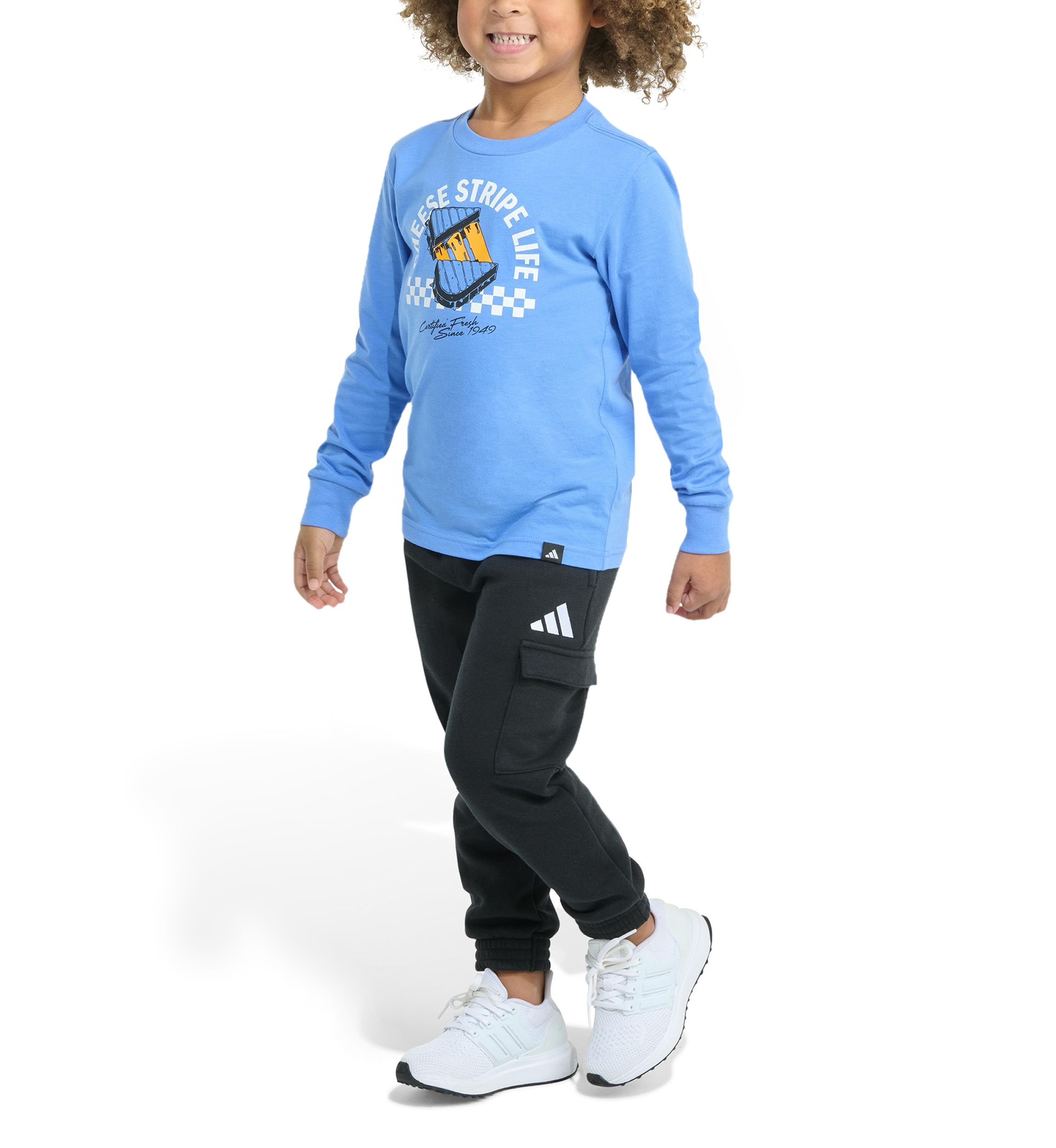 Toddler Boys Two Piece Long Sleeve Graphic Cotton T-Shirt and Elastic Waistband Cargo Joggers Set