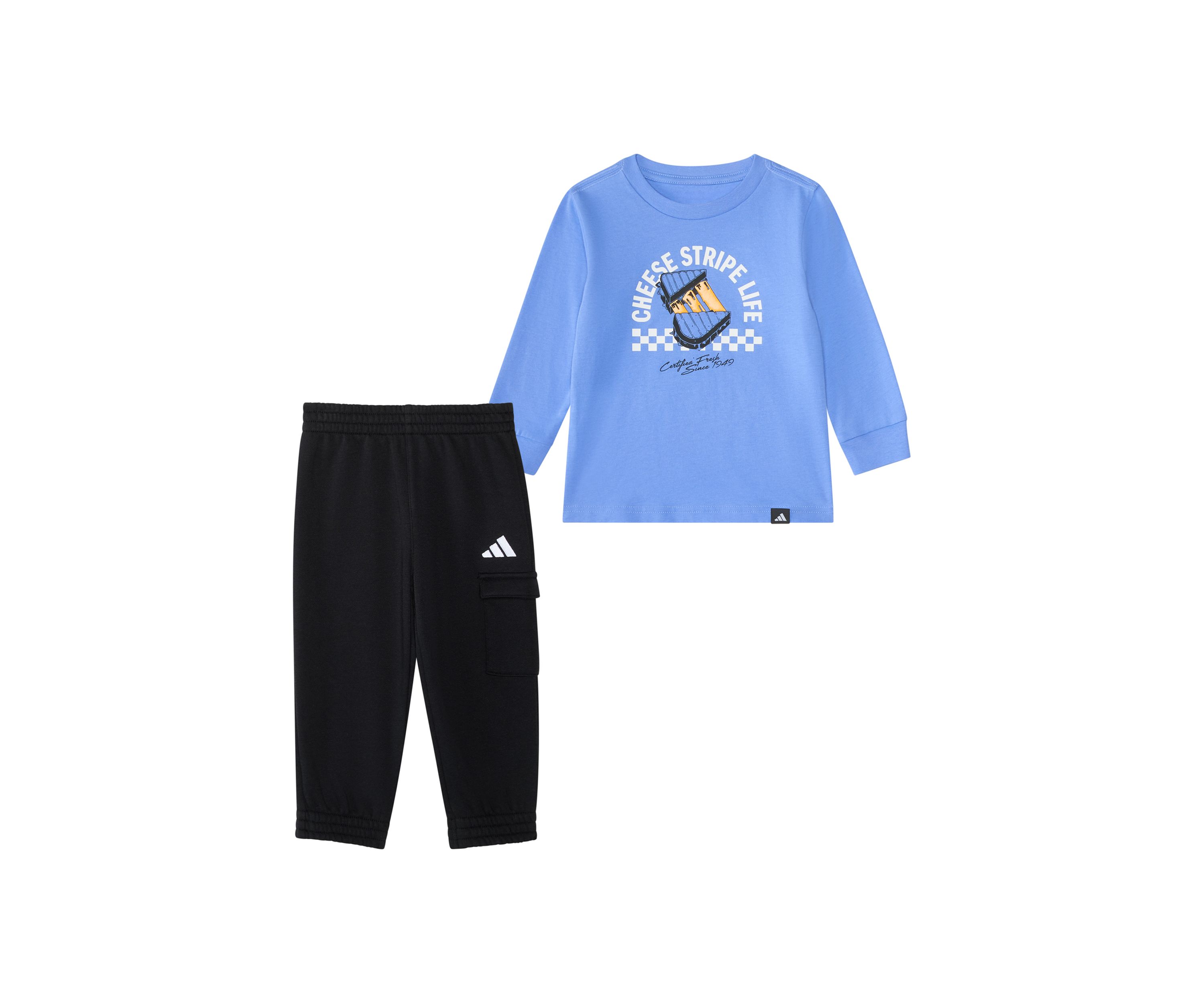 Baby Boys Two Piece Long Sleeve Graphic Cotton T-Shirt and Elastic Waistband Cargo Joggers Set
