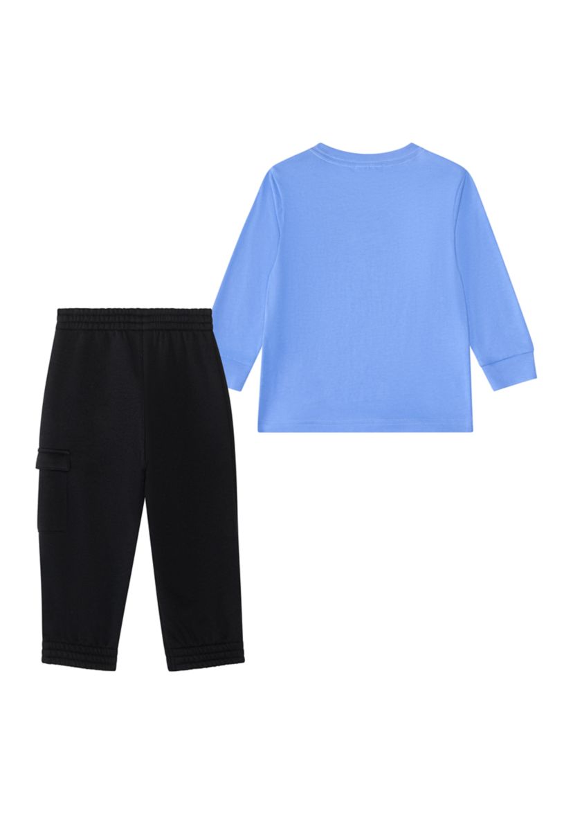 Baby Boys Two Piece Long Sleeve Graphic Cotton T-Shirt and Elastic Waistband Cargo Joggers Set