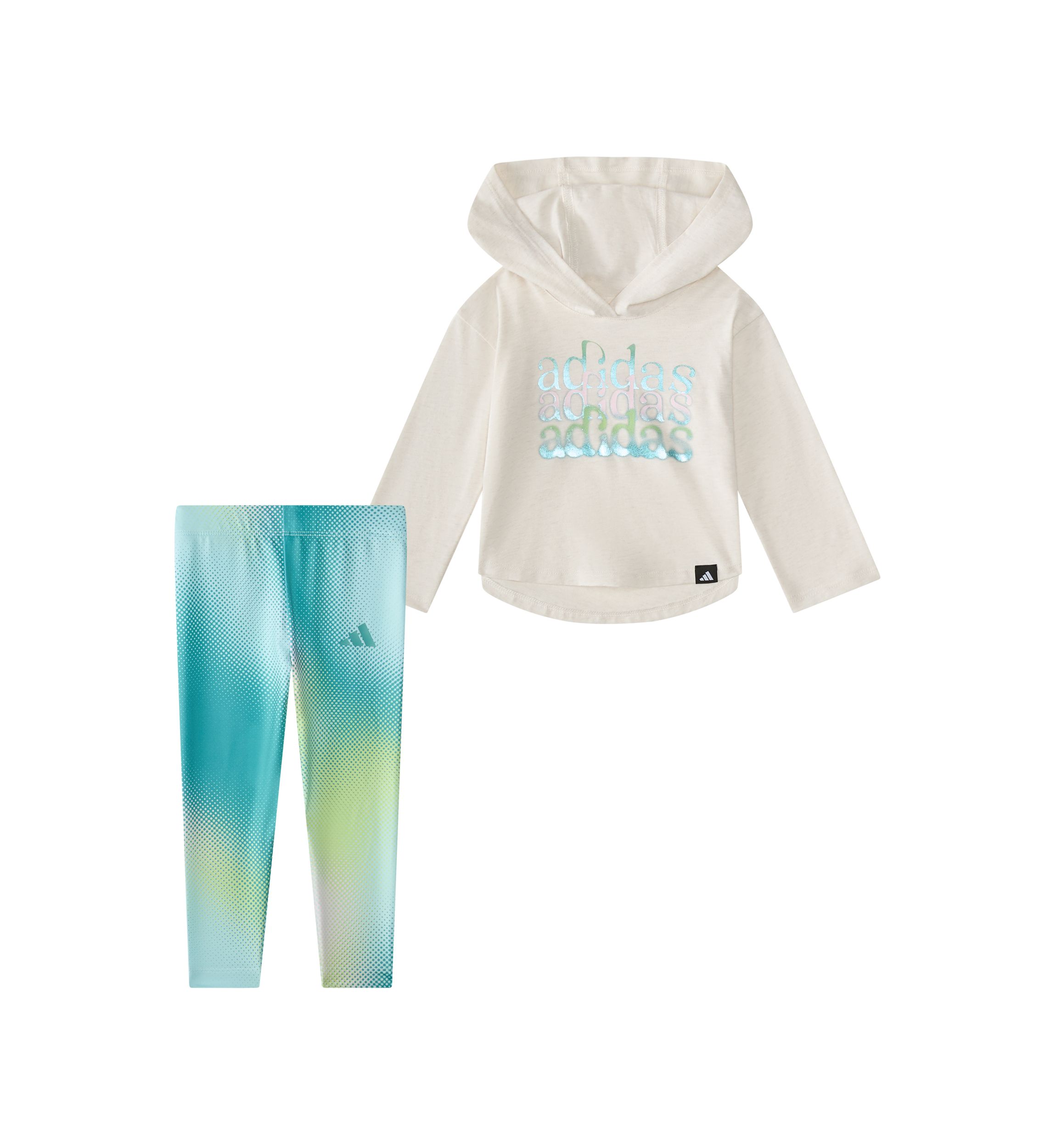 Baby Girls Two Piece Long Sleeve Hooded Heather T-Shirt & Printed Leggings Set