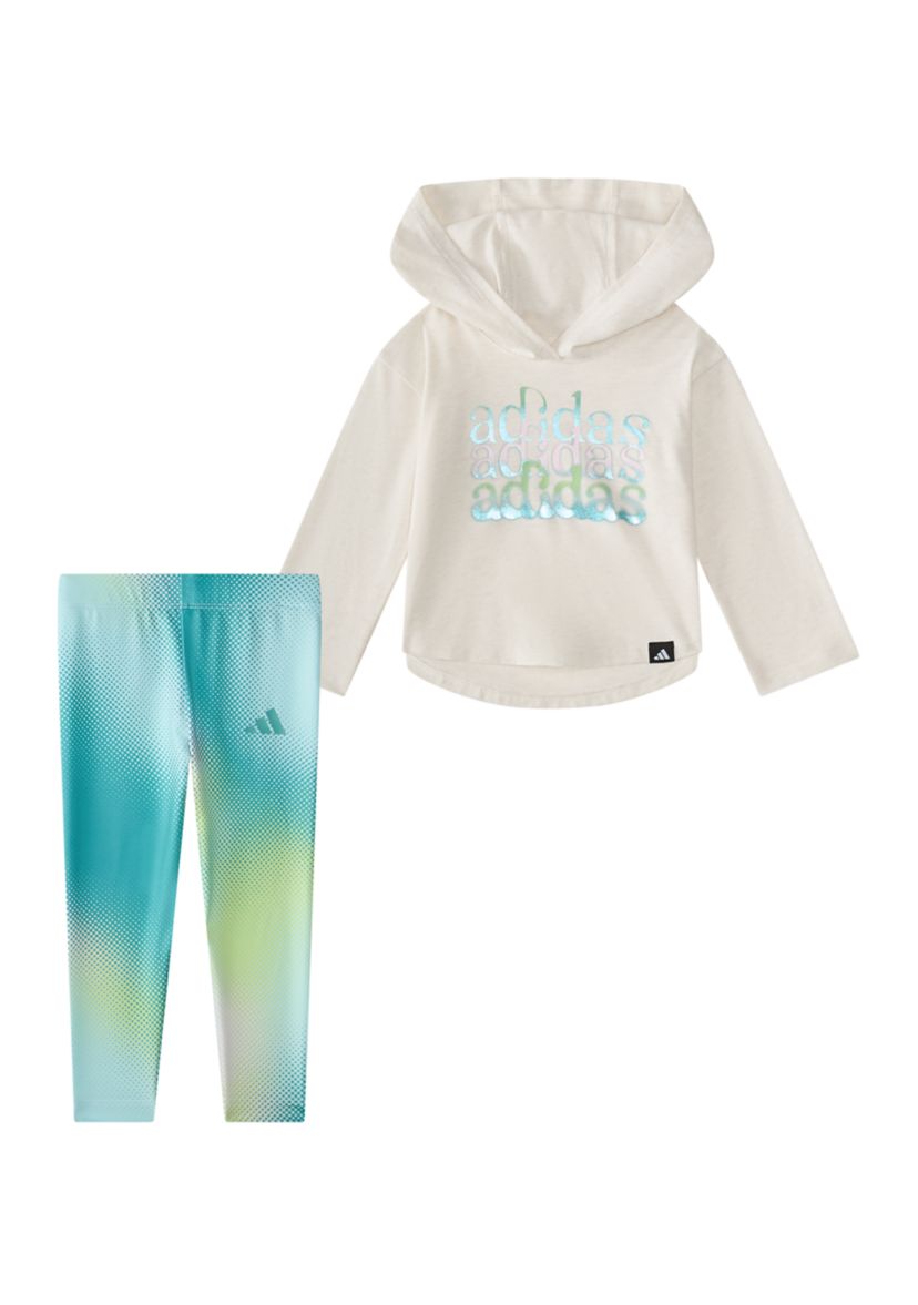 Baby Girls Two Piece Long Sleeve Hooded Heather T-Shirt & Printed Leggings Set