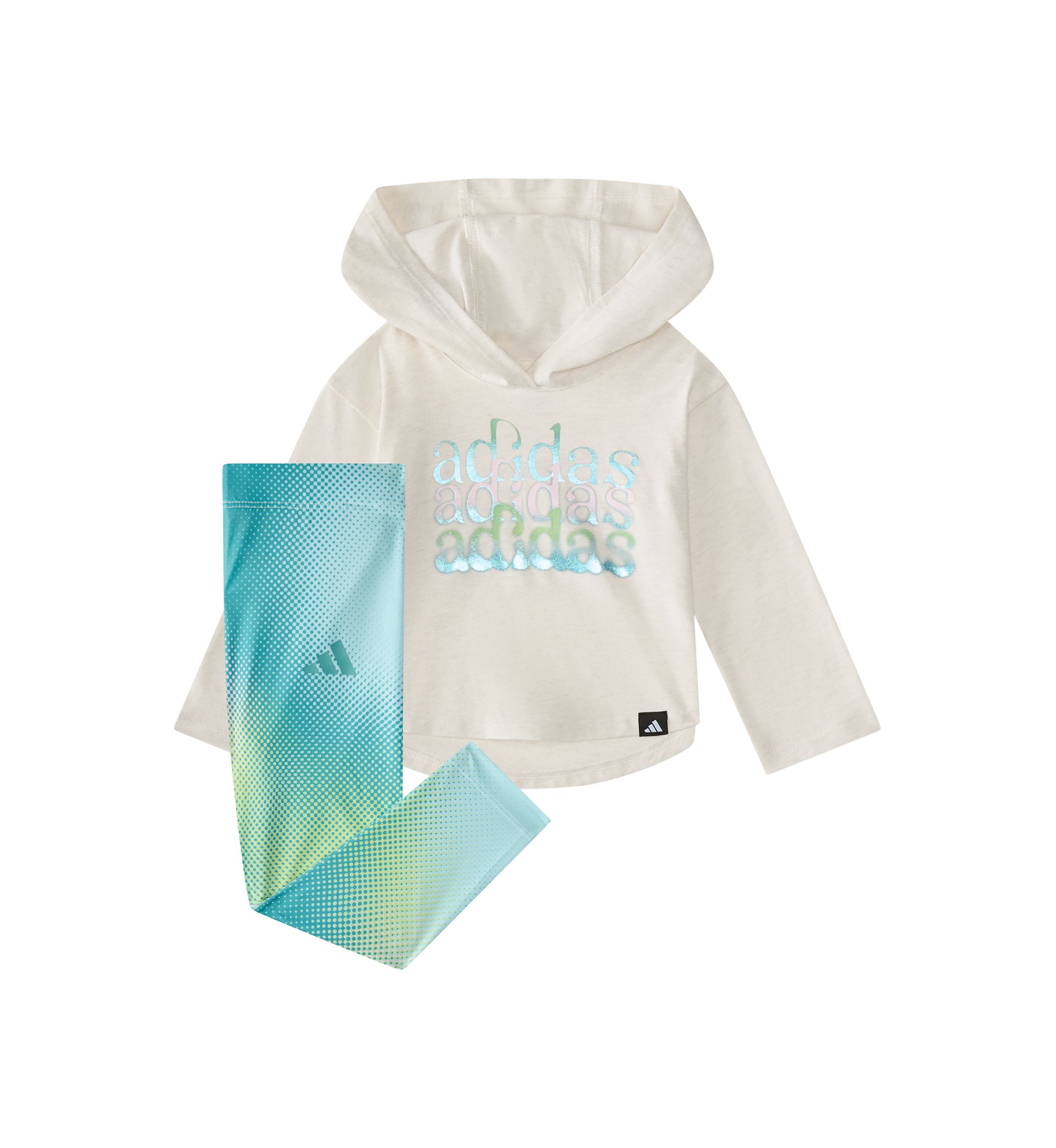 Baby Girls Two Piece Long Sleeve Hooded Heather T-Shirt & Printed Leggings Set