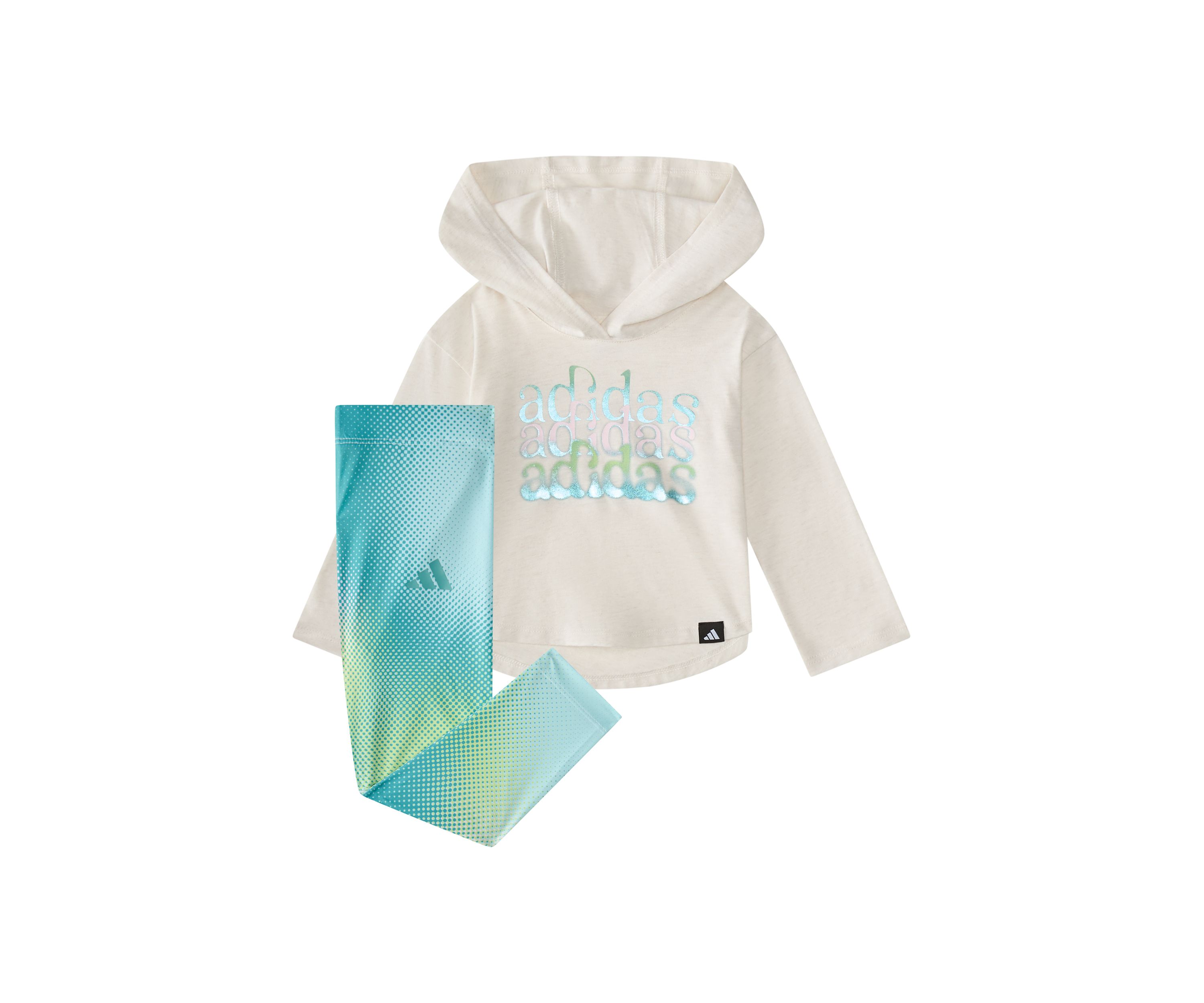 Baby Girls Two Piece Long Sleeve Hooded Heather T-Shirt & Printed Leggings Set