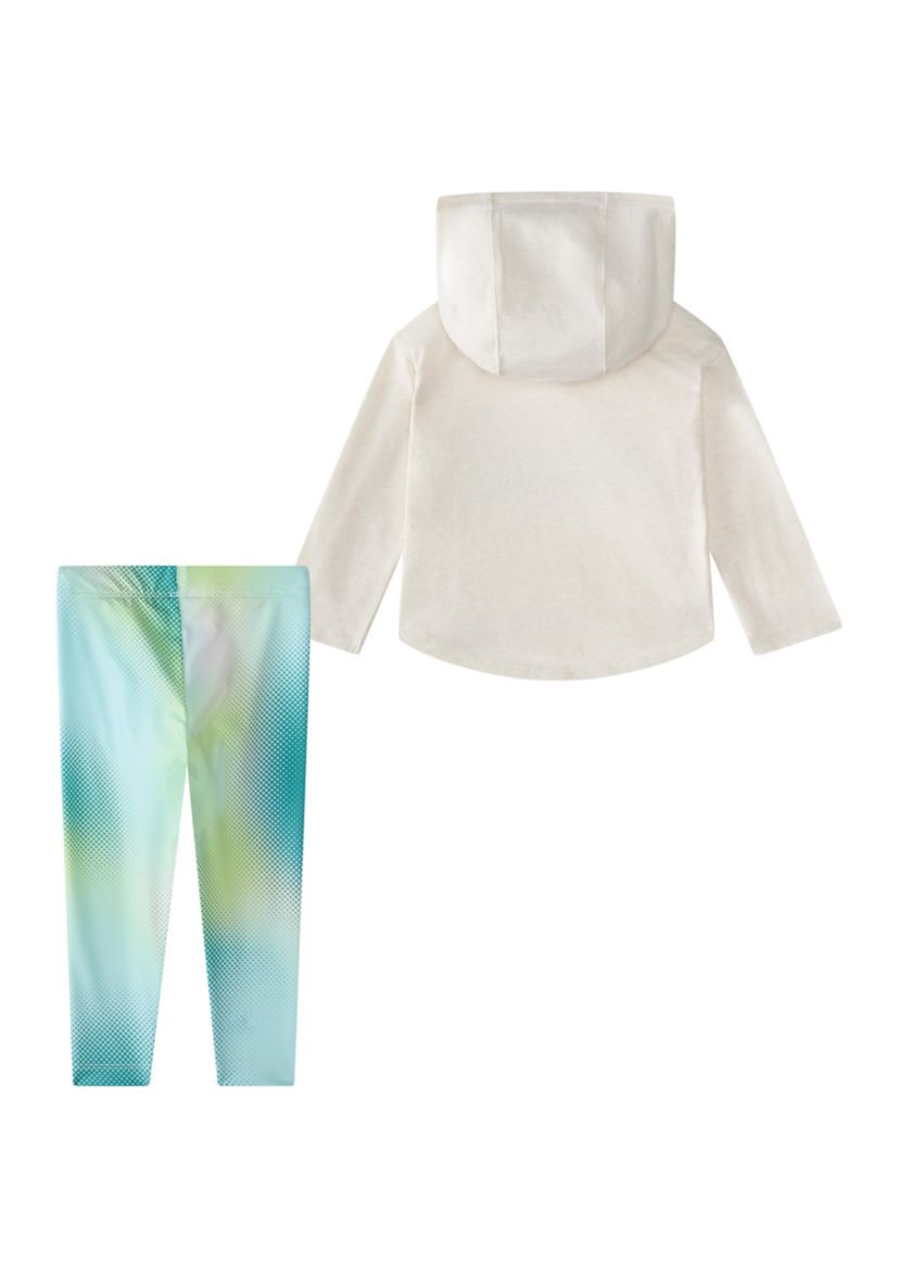 Girls 4-6x Two Piece Long Sleeve Hooded Heather T-Shirt and Printed Leggings Set 