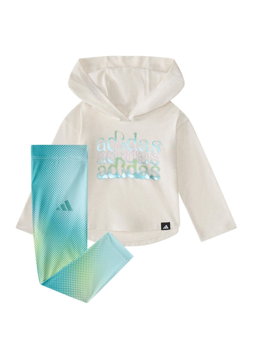 Girls 4-6x Two Piece Long Sleeve Hooded Heather T-Shirt and Printed Leggings Set 