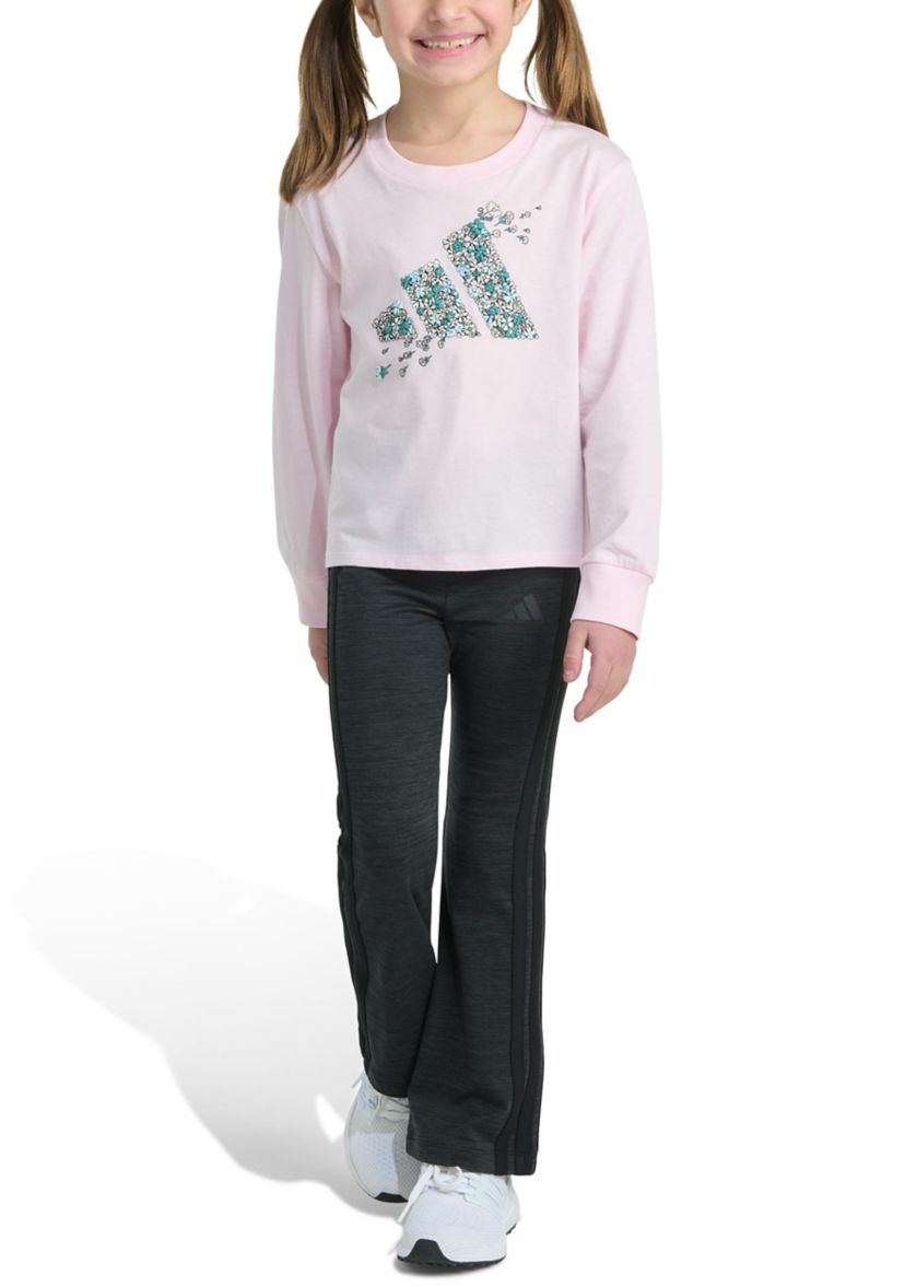 Toddler Girls Two Piece Long Sleeve Graphic T-Shirt and Flare Pants Set