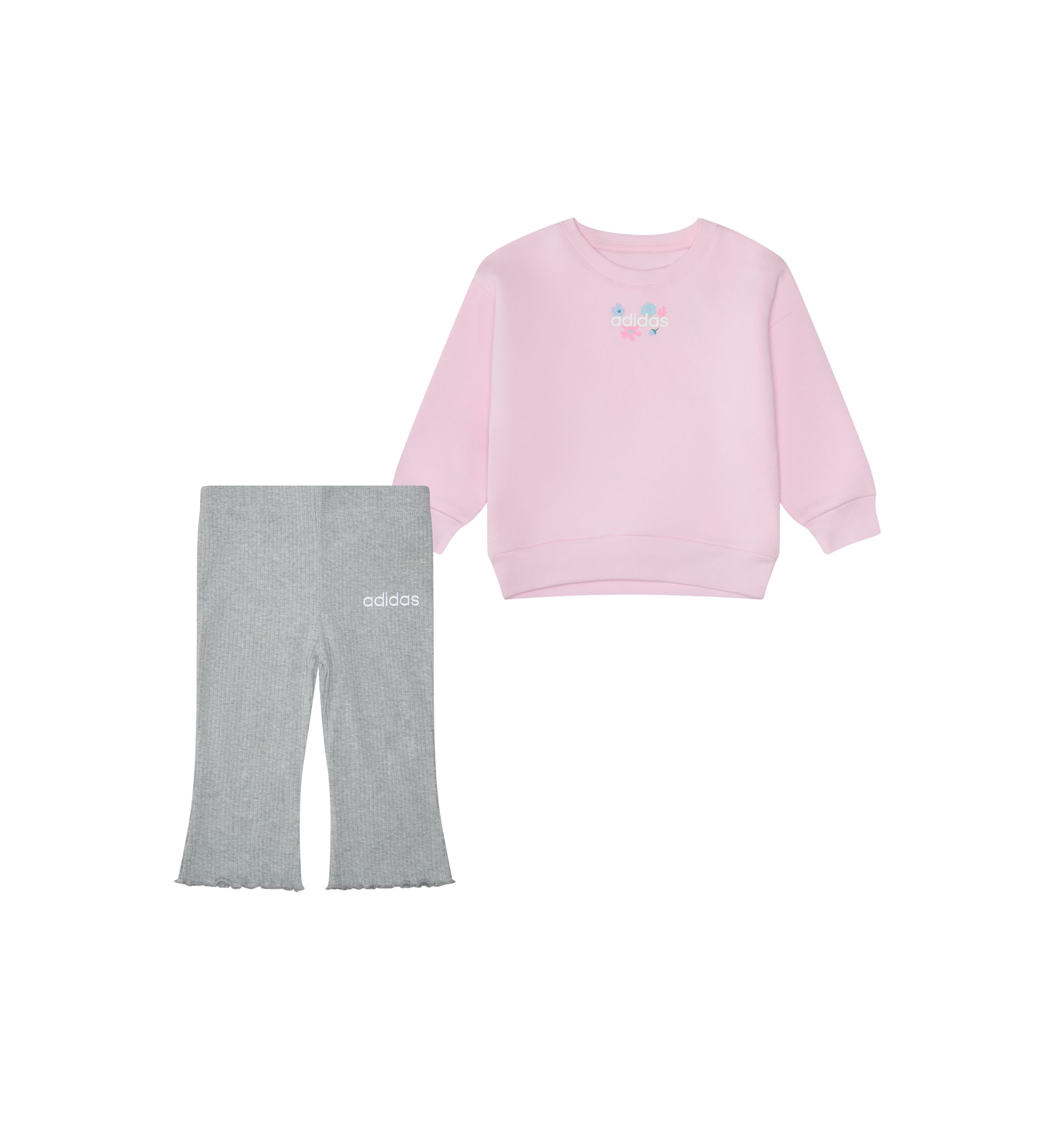 Baby Girls Two Piece Long Sleeve Crew Neck Fleece Pullover and Ribbed Flare Pants Set