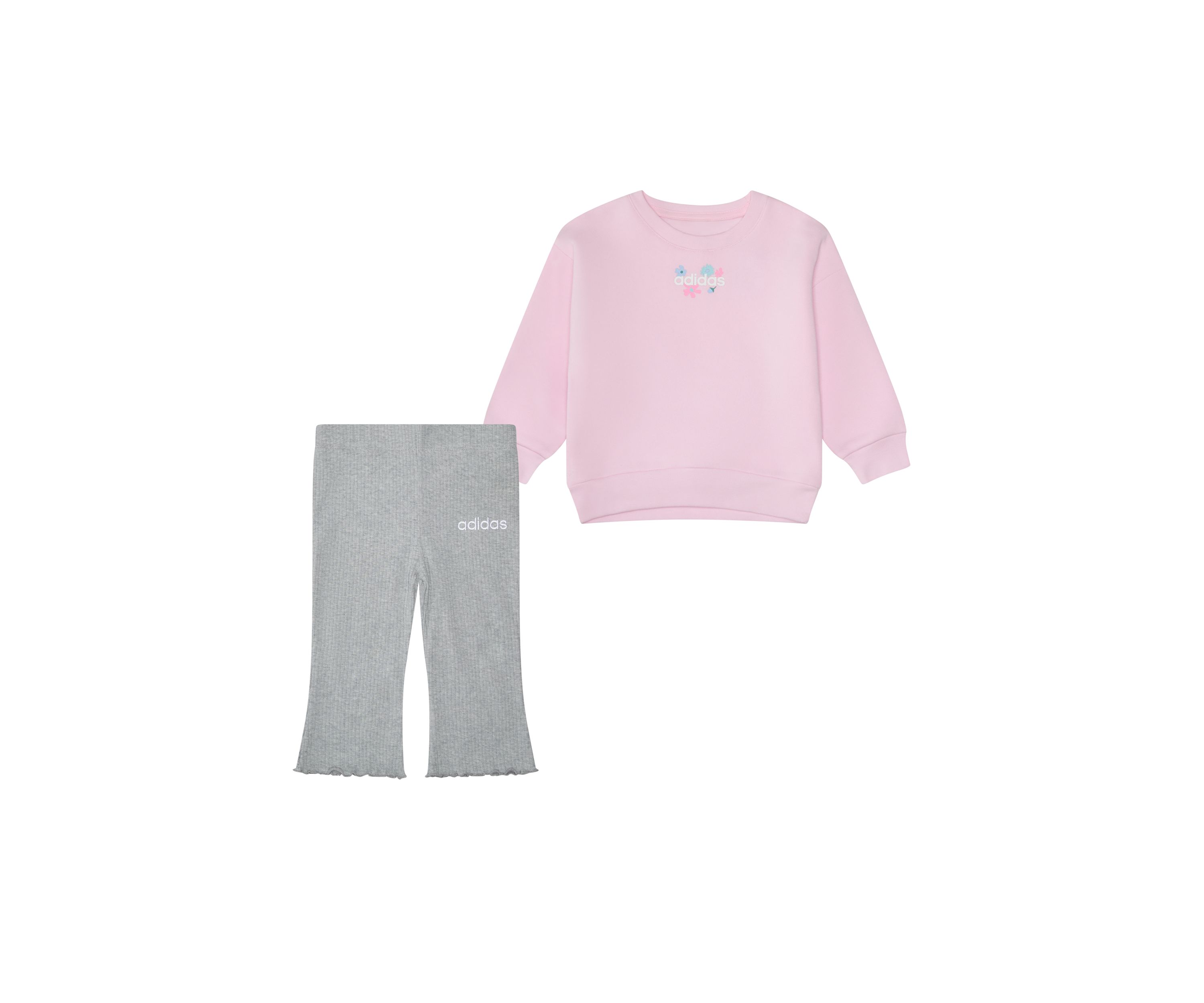 Baby Girls Two Piece Long Sleeve Crew Neck Fleece Pullover and Ribbed Flare Pants Set