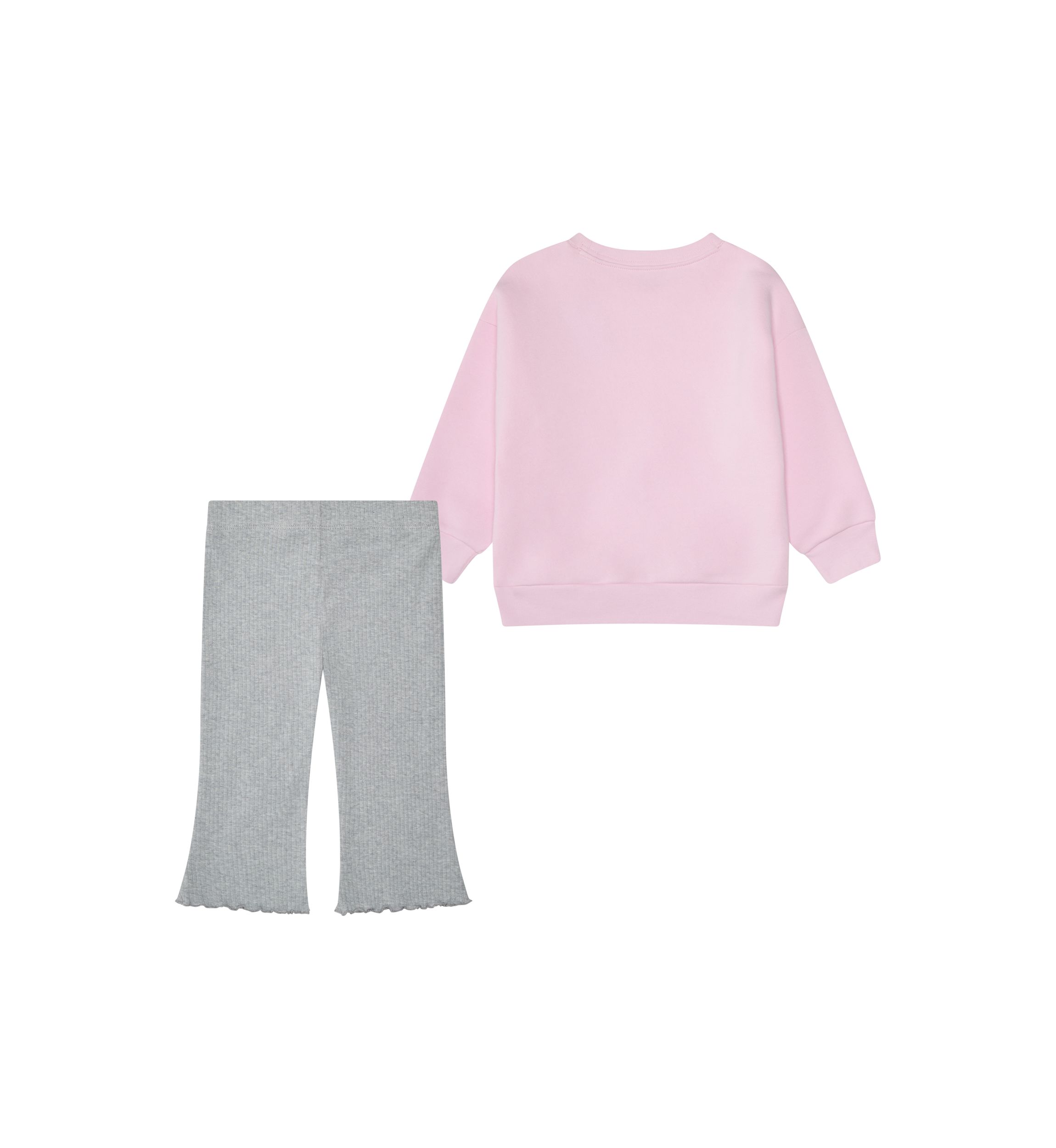 Baby Girls Two Piece Long Sleeve Crew Neck Fleece Pullover and Ribbed Flare Pants Set