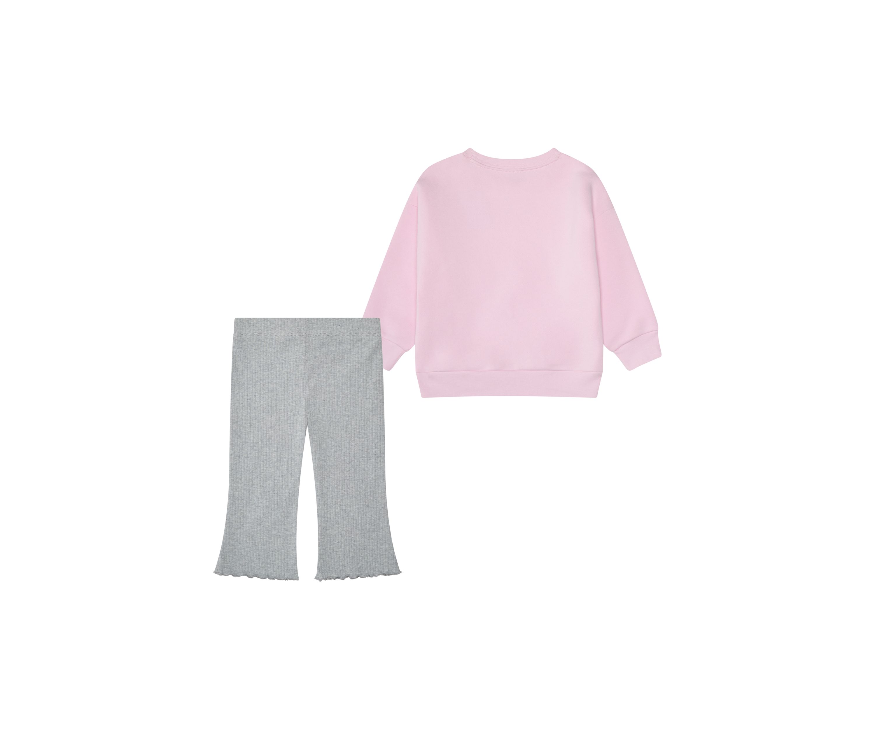 Baby Girls Two Piece Long Sleeve Crew Neck Fleece Pullover and Ribbed Flare Pants Set
