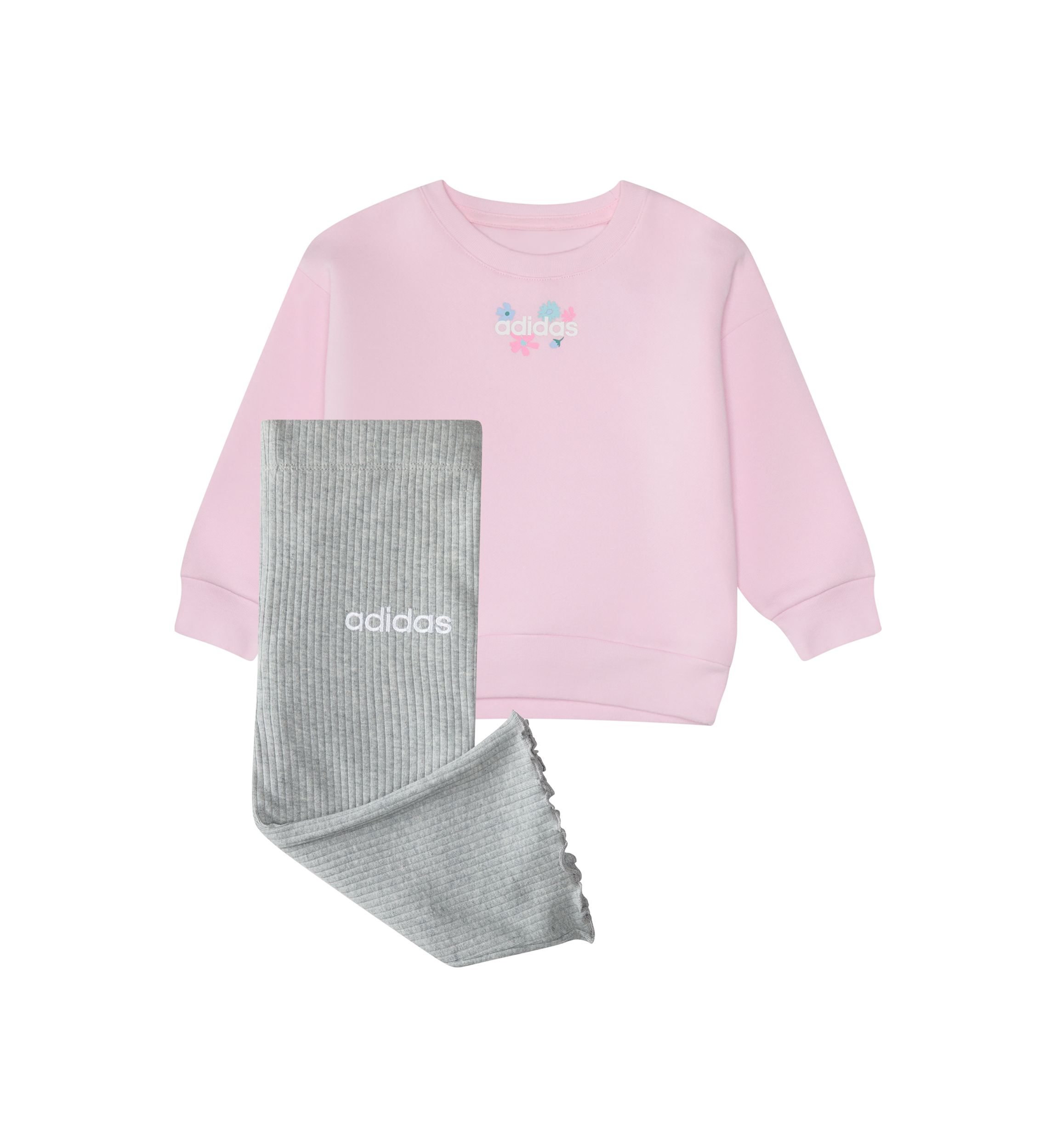 Baby Girls Two Piece Long Sleeve Crew Neck Fleece Pullover and Ribbed Flare Pants Set