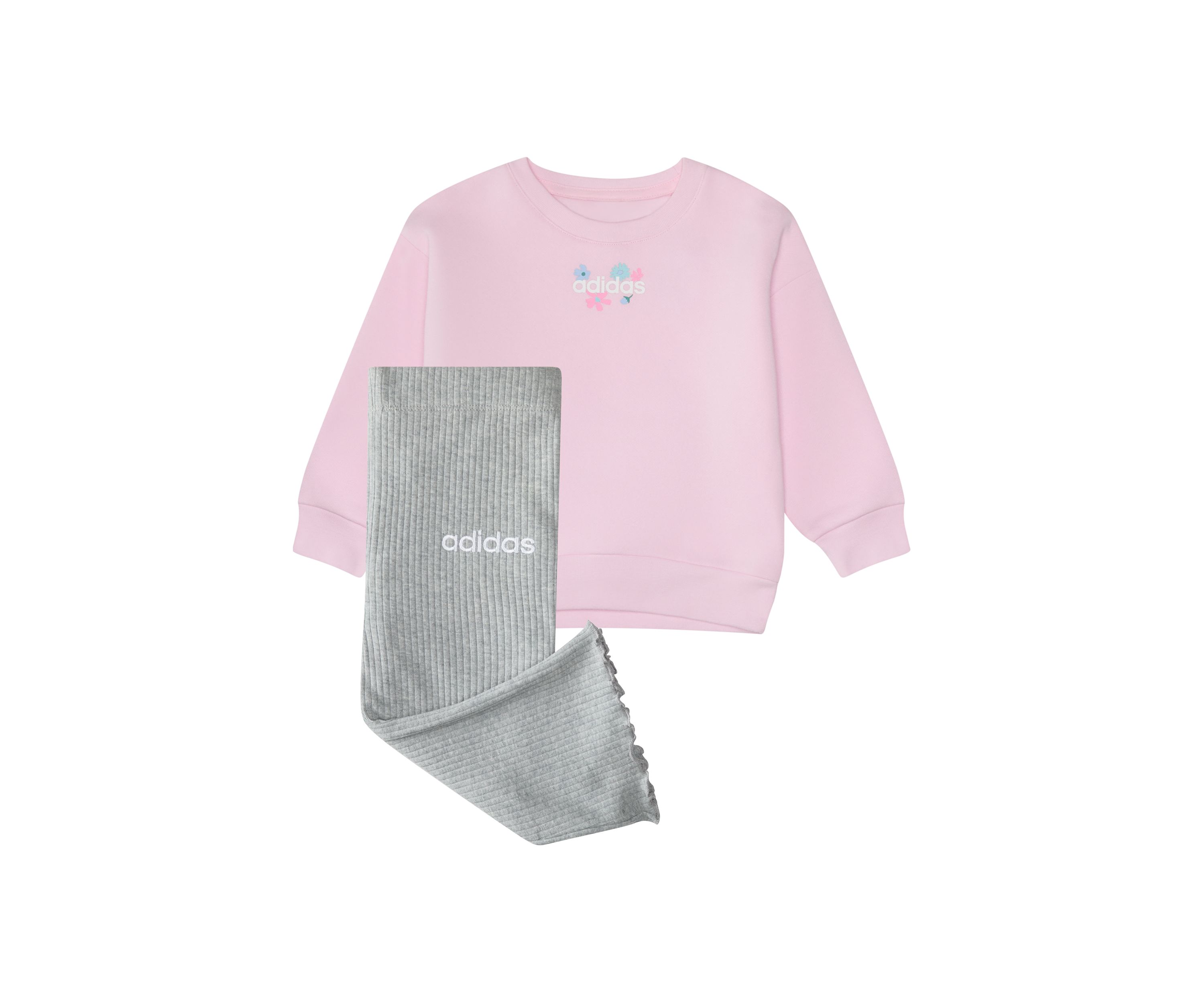 Baby Girls Two Piece Long Sleeve Crew Neck Fleece Pullover and Ribbed Flare Pants Set