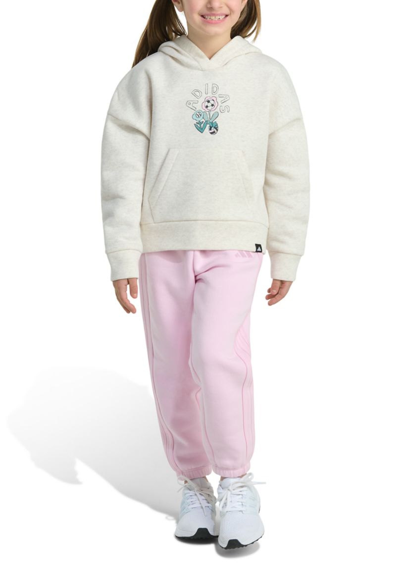Toddler Girls Two Piece Long Sleeve Hooded Heather Pullover and Joggers Set