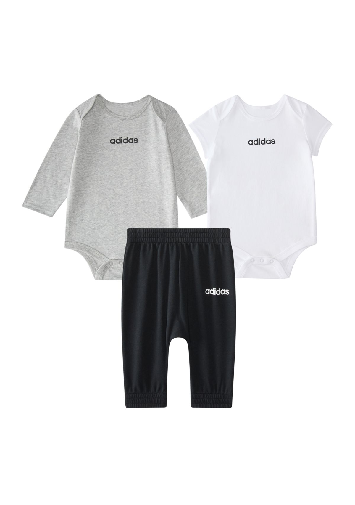 Baby Boys Three Piece Linear Logo Heather Bodysuit & Pants Set