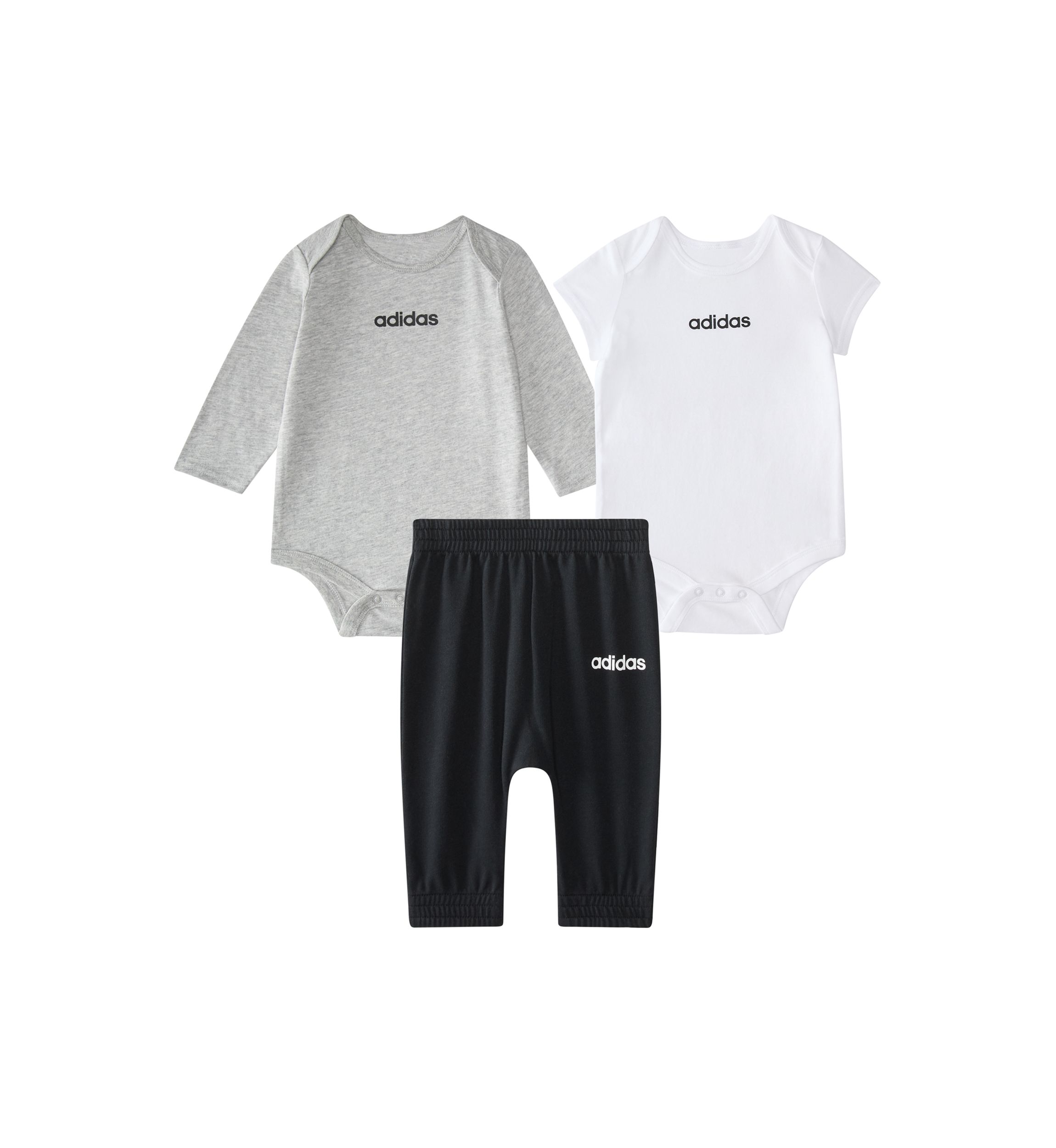 Baby Boys Three Piece Linear Logo Heather Bodysuit & Pants Set
