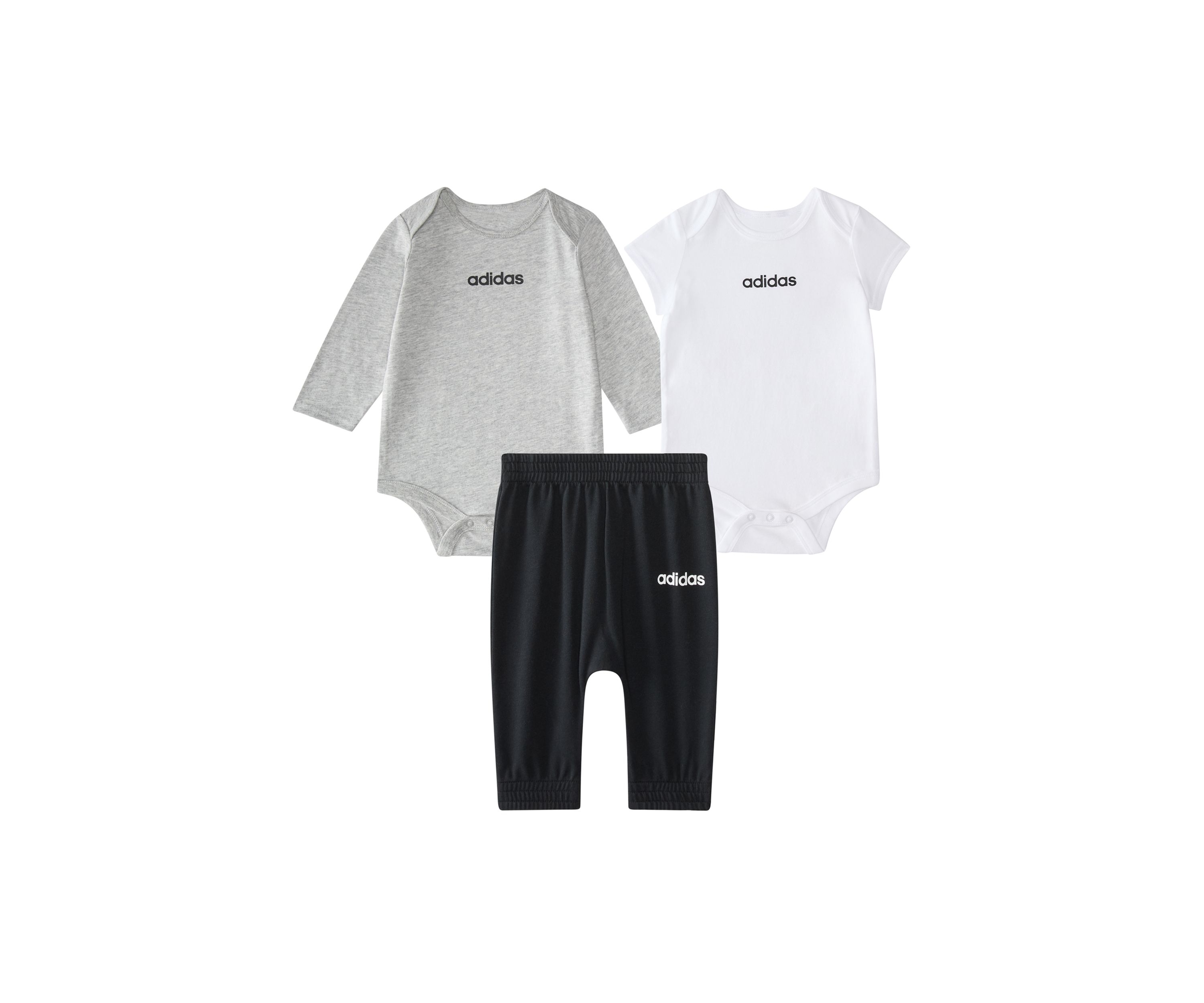 Baby Boys Three Piece Linear Logo Heather Bodysuit & Pants Set