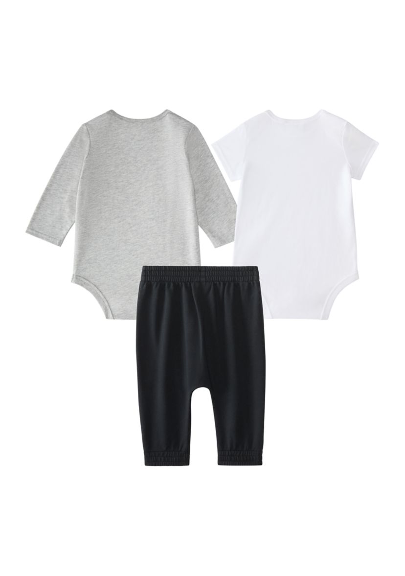 Baby Boys Three Piece Linear Logo Heather Bodysuit & Pants Set