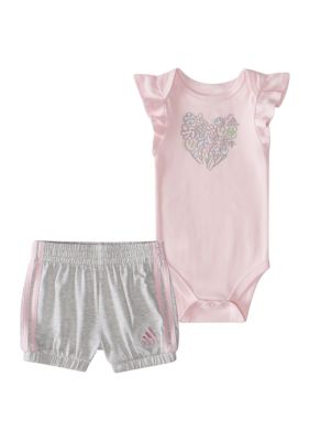 Calvin Klein Baby Girls Two Patterned Logo Bodysuits and Solid Joggers, 3 Piece  Set