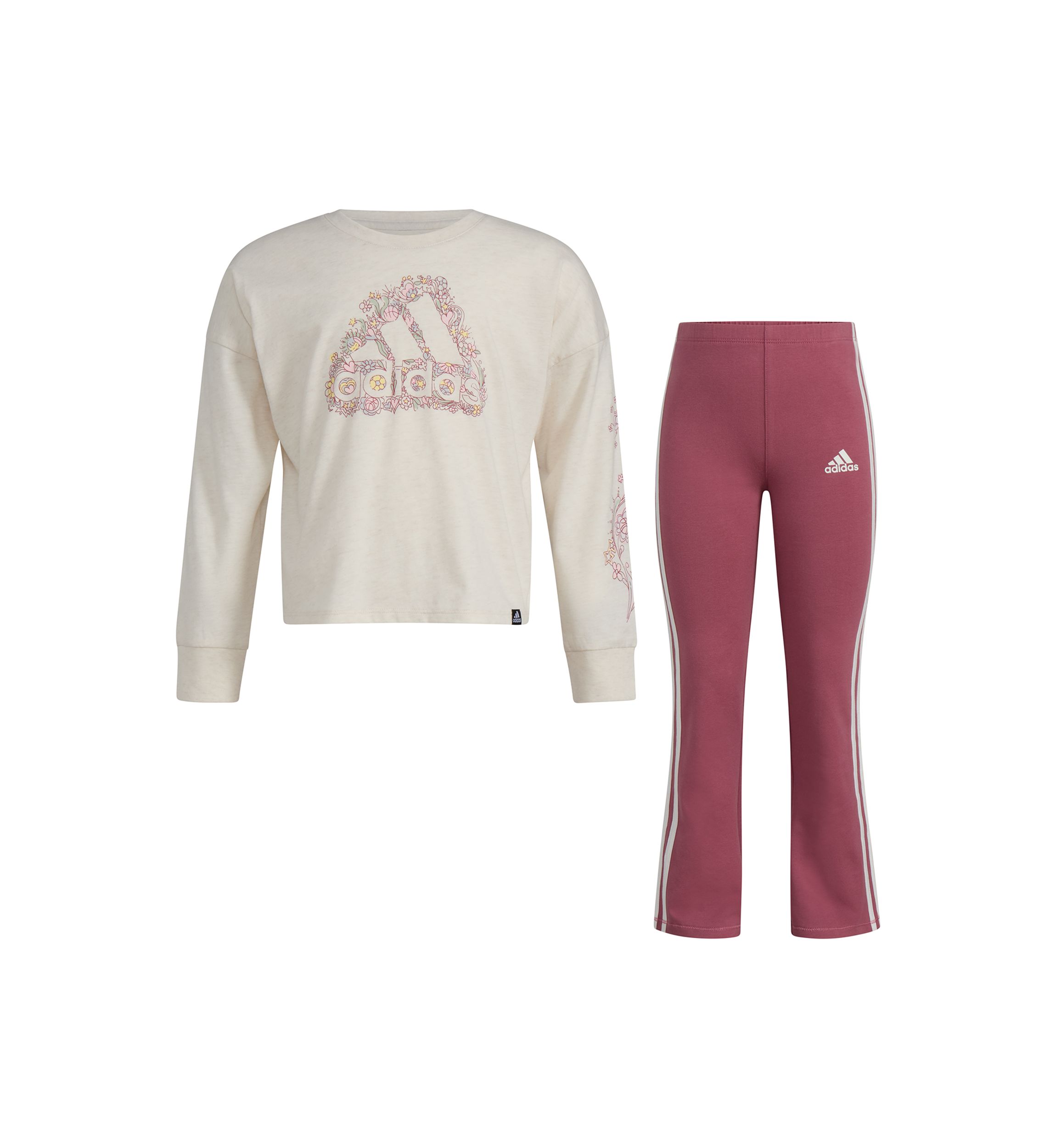 Toddler Girls Long Sleeve Graphic Heather T-Shirt and Flared Pants Set