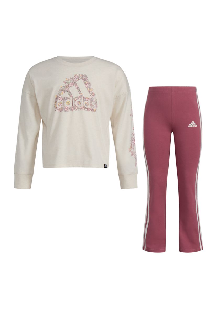 Toddler Girls Long Sleeve Graphic Heather T-Shirt and Flared Pants Set