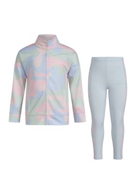 adidas Girls 4-6x 2 Piece Printed Tricot Jacket and Leggings Set, Pink -  0197235478022