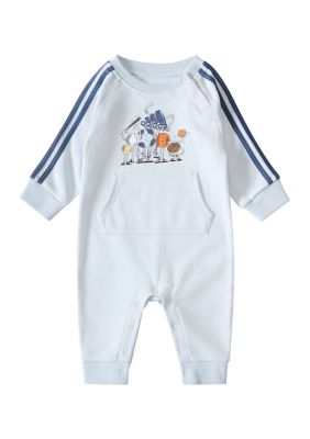 adidas Baby Boys Long Sleeve 3 Stripes Graphic Coverall, Blue, 12 Months -  0197235497160