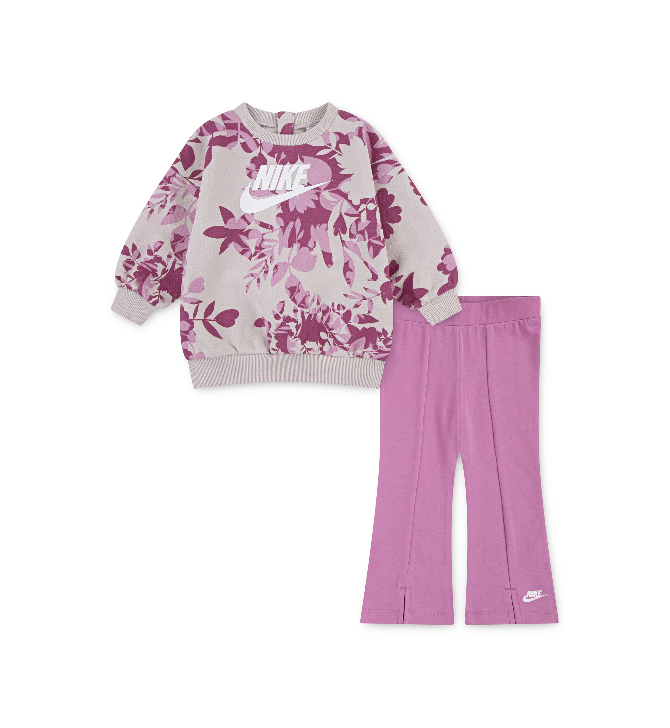 Baby Girls Floral Camo Printed Logo Sweatshirt and Flare Pants Set