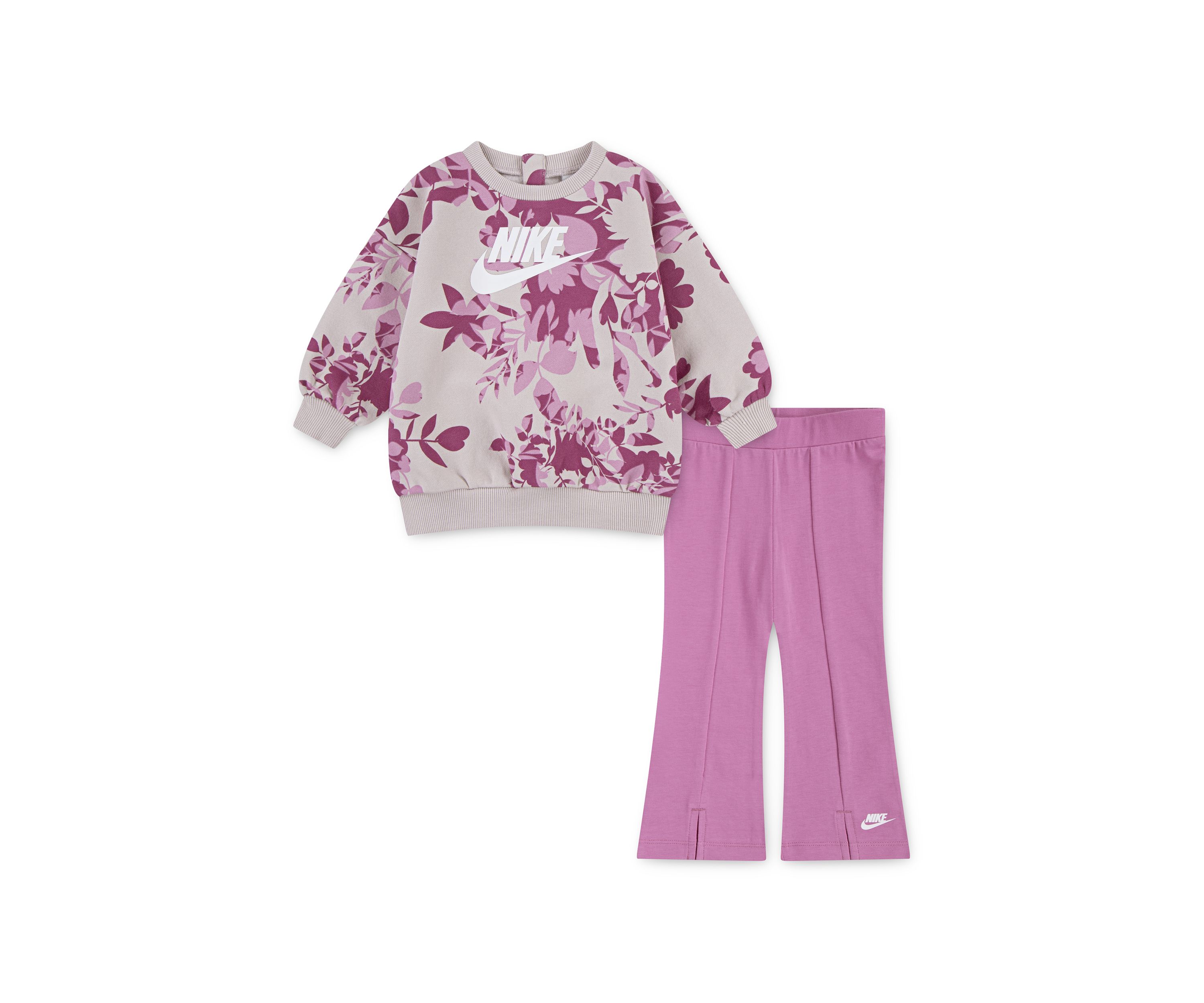 Baby Girls Floral Camo Printed Logo Sweatshirt and Flare Pants Set