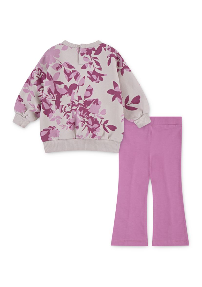 Baby Girls Floral Camo Printed Logo Sweatshirt and Flare Pants Set
