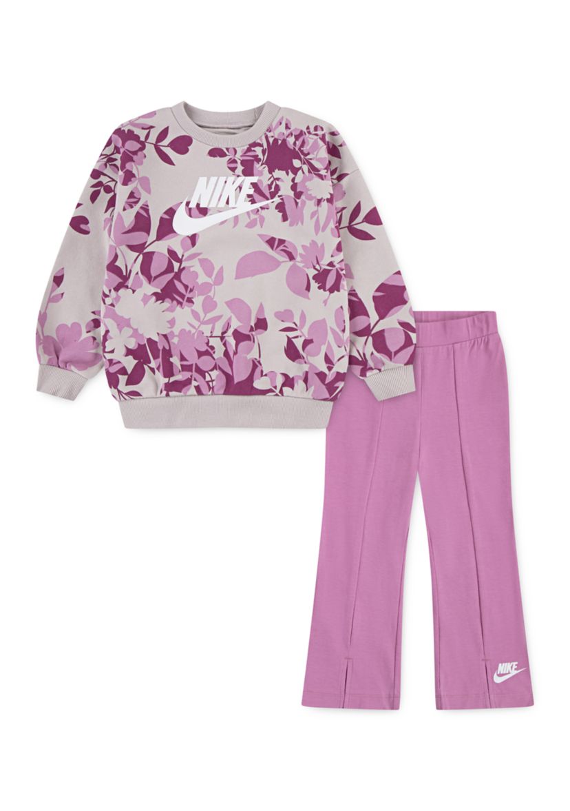 Toddler Girls Floral Camo Crew Neck Sweatshirt and Leggings Set