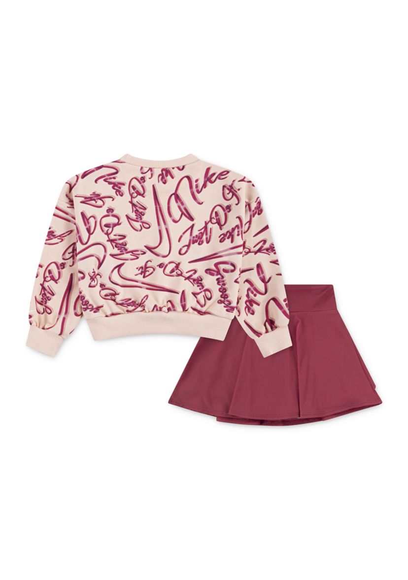 Toddler Girls Swoosh Printed Sweatshirt and Pointelle Skort Set